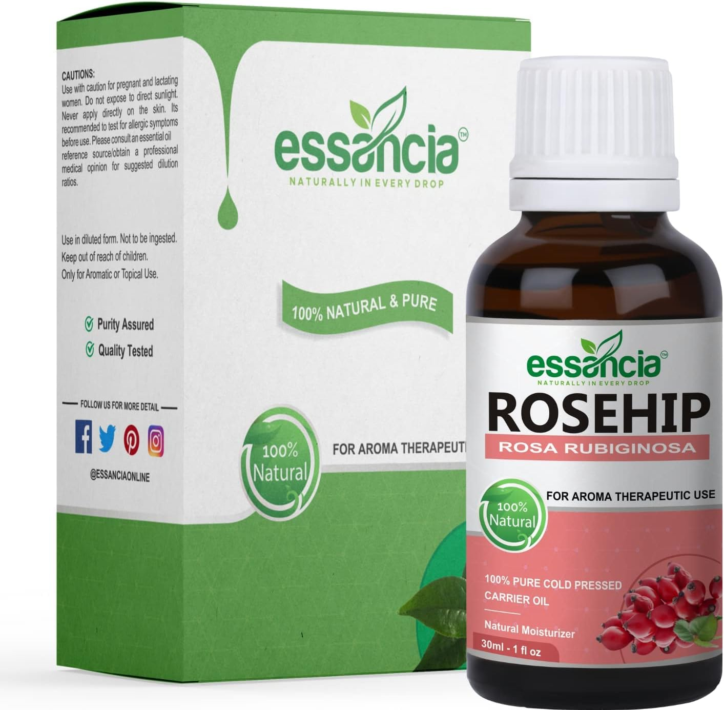Essancia Rosehip Carrier Oil for Face Glow, Hair Growth, Acne, Skin Care, Healthy Nails, Wrinkles, Lips, & Radiant Skin. 100% Natural, Organic, & Pure Cold Pressed Carrier Oils. image number 5