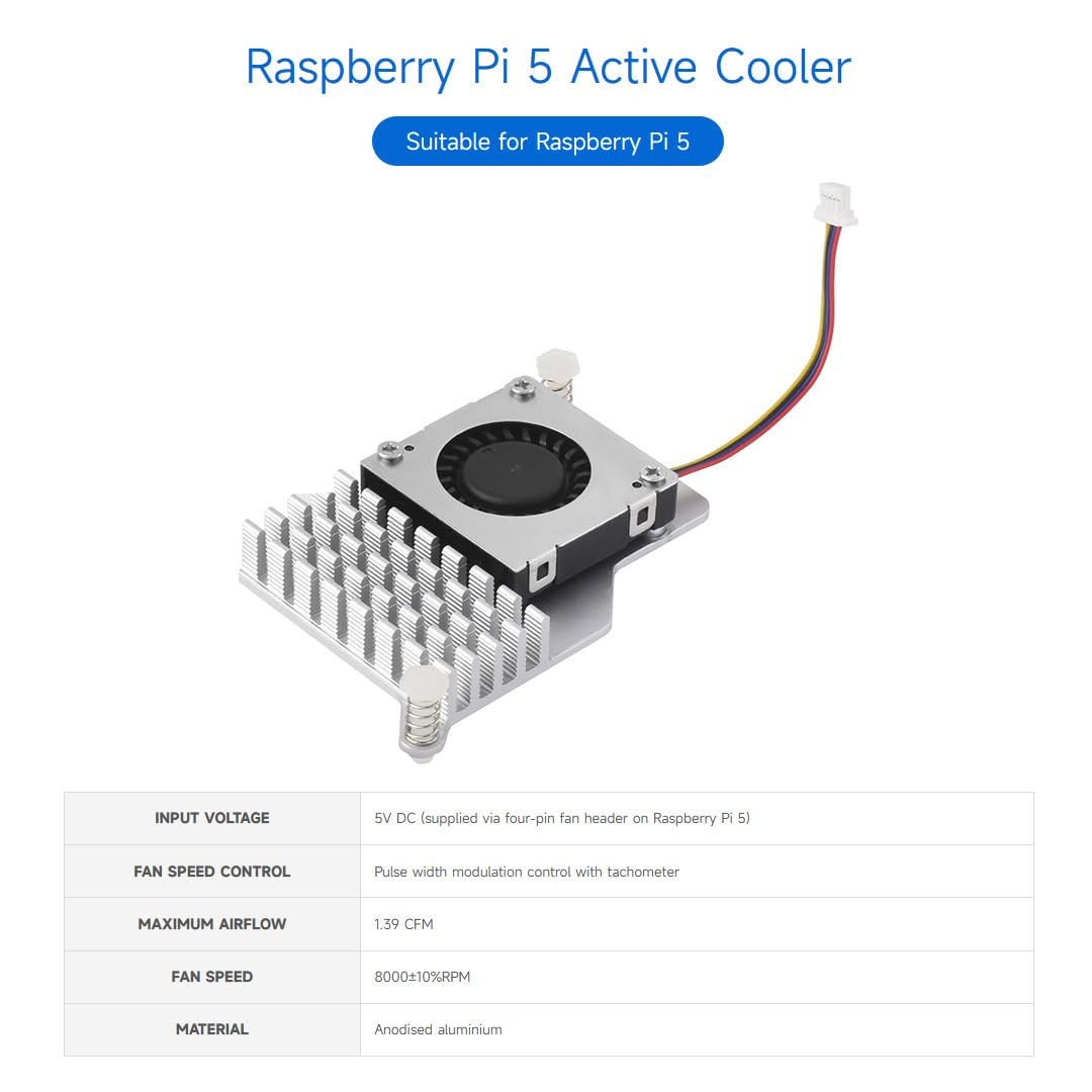 Waveshare Active Cooler (B) for Raspberry Pi 5, Active Cooling Fan, Aluminium Heatsink, with Thermal Pads image number 5