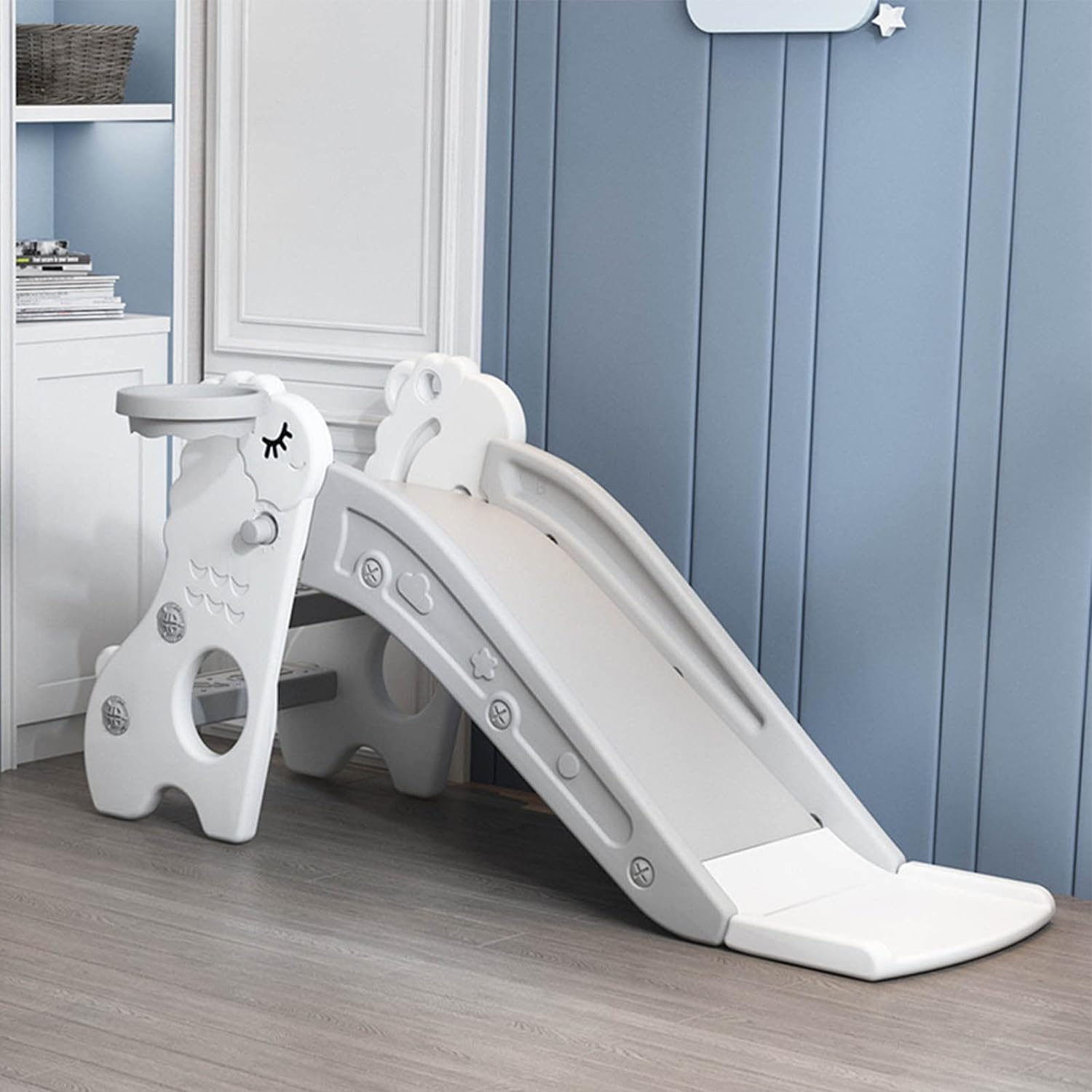 Indoor Slide Safe Foldable Kids Play Slide Living Room Freestanding Stable Base for Toddlers (White Gray)