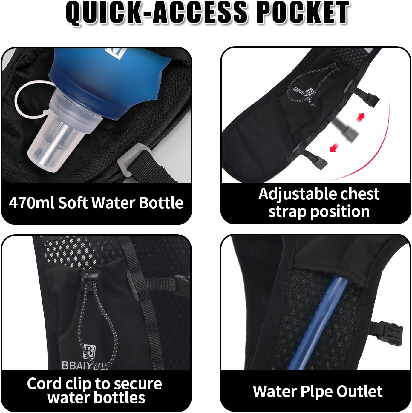 Lightweight Running Vest Backpack Outdoor Sports Trail Racing Marathon Hiking Fitness Bag Hydration Vest Pack for Men Women,Cycling Hydration Backpack Water Backpack image number 4