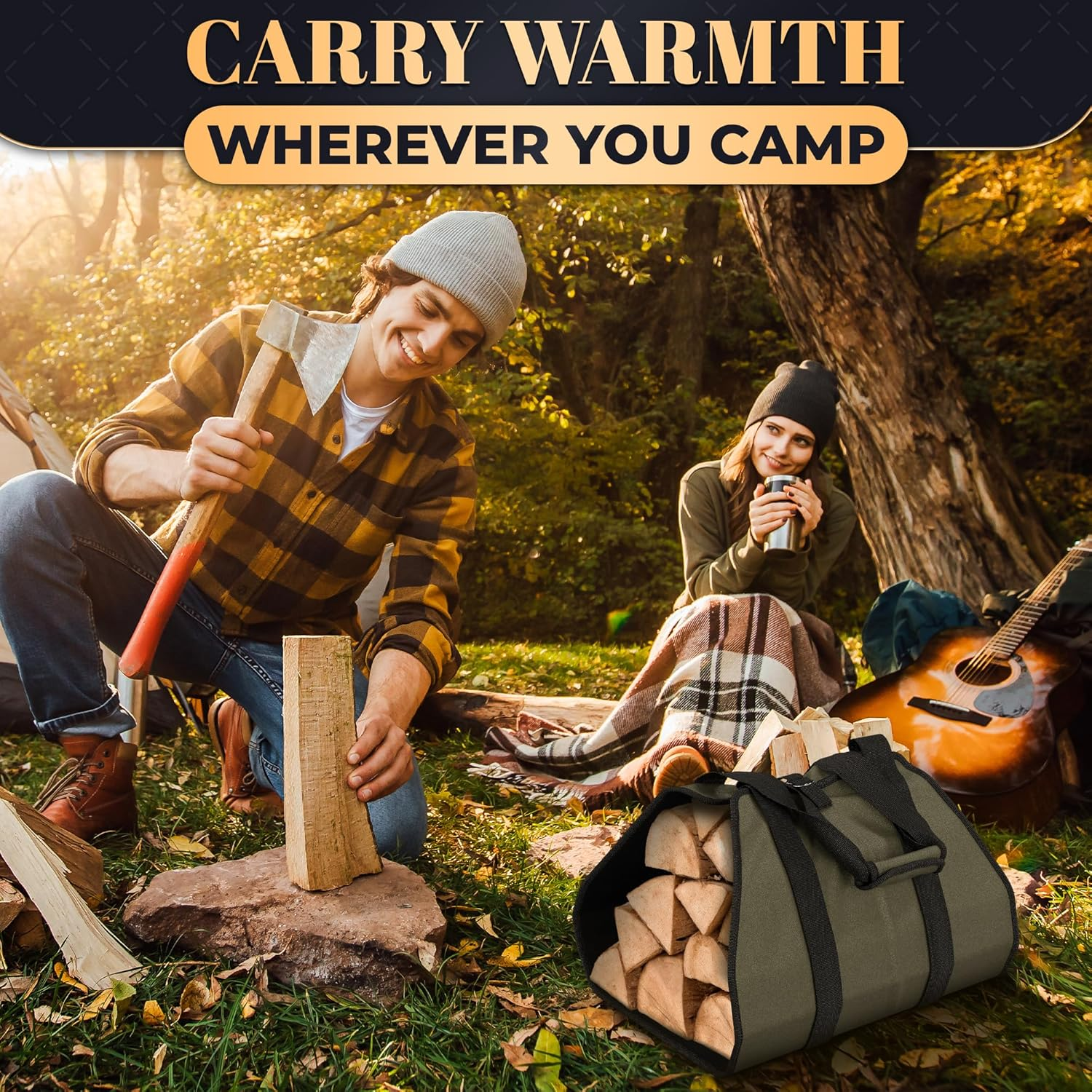 Waxed Wood Carrier for Firewood - 39.4X18.5 Inches Fireplace Log Holder Log Carrier for Firewood Fireplace Wood Holder Indoor Fire Log Holder - Firewood Carrier Canvas Log Holders for Firewood Outdoor