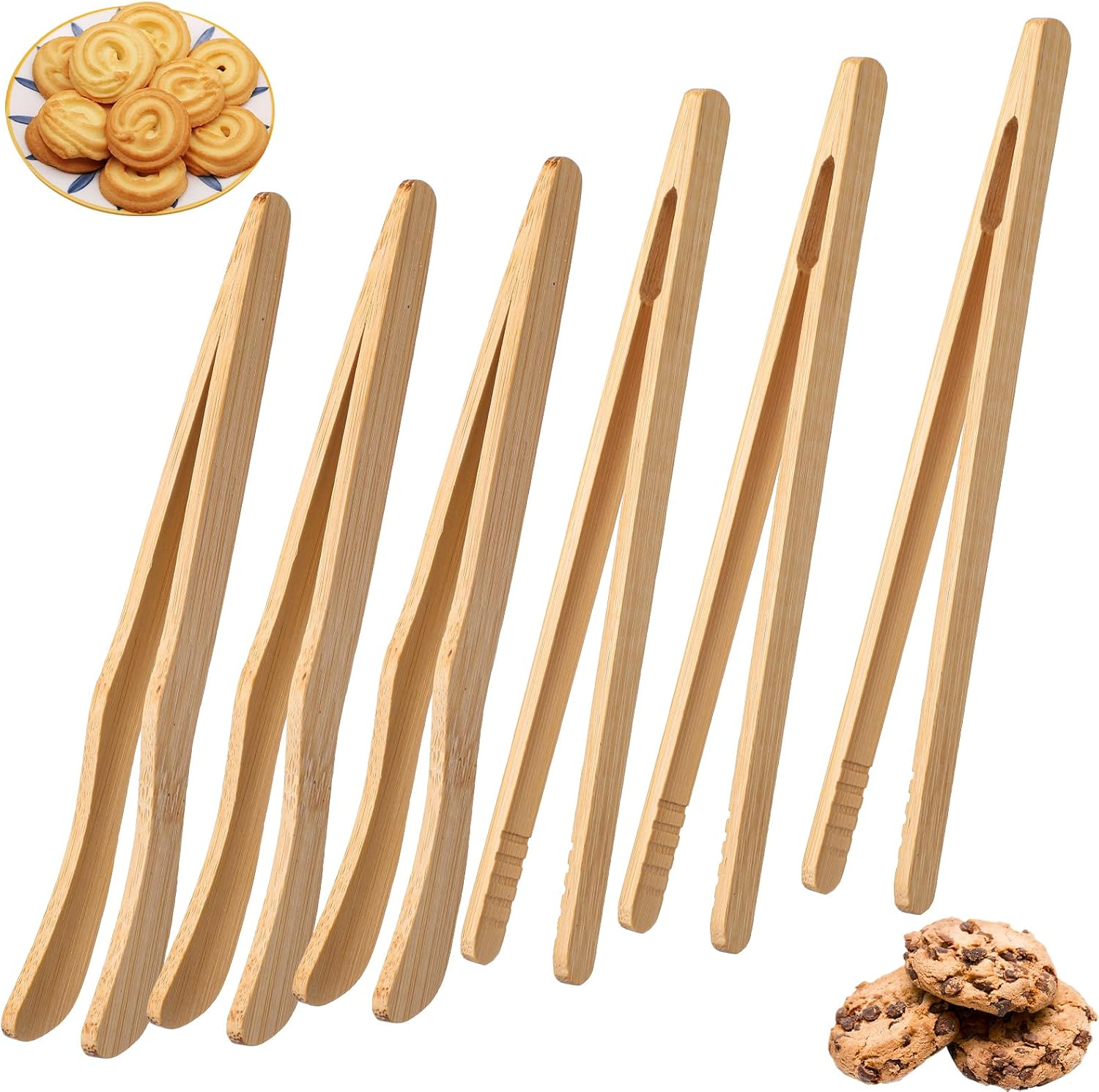 Toaster Tongs Set of 6 Wooden Toast Tongs Multipurpose Kitchen Tong Bamboo Cooking Utensils Reusable for Bread Pickles Salad Snack Cheese Pasta Fruits Muffin Bacon Accessories image number 5