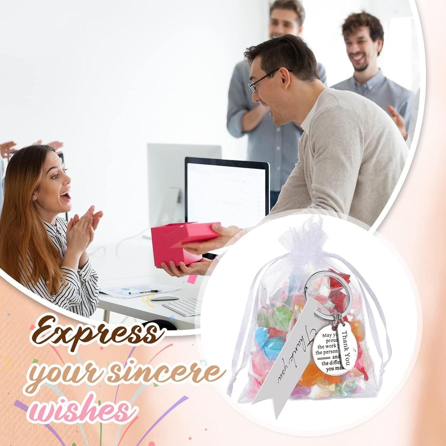 24 Pcs Employee Appreciation Gifts Thank You Gifts Graduation Gifts White Organza Bags with Thank You Cards for Coworker Office Nurse Day Teacher, White, Medium image number 2