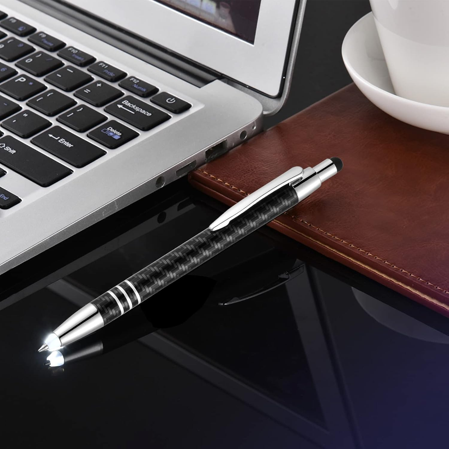 Lighted Tip Pen with Stylus 3-In-1 - LED Penlight Ballpoint Pen with Light for Writing in the Dark - Pack of 3 - White Light - GL006