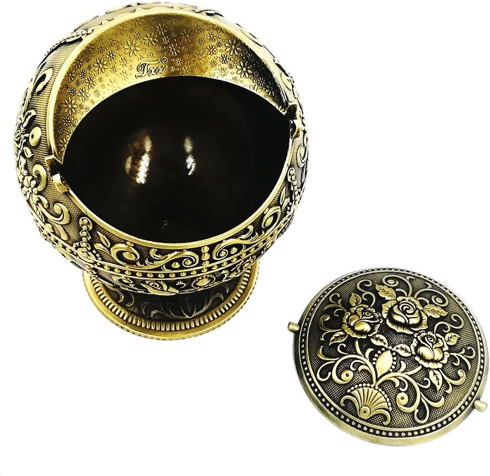 Vintage Windproof Ashtray with Lidmetal Decorative Cigarettes Ashtray for Outdoor Indoorunique Tabletop Ashtray for Home Hotelnice Gift(Rose Bronze) image number 1