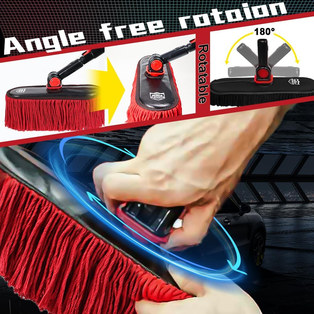 2In1 Brush and Duster for Car Exterior,Chenille Car Wash Brush Mop*1Pc,Wax Cotton Car Duster Mop*1Pc Remove Dust,Freely Switch a Retractable Black Steel Pole,Car Cleaning Supplies for Truck Rv Boat image number 5