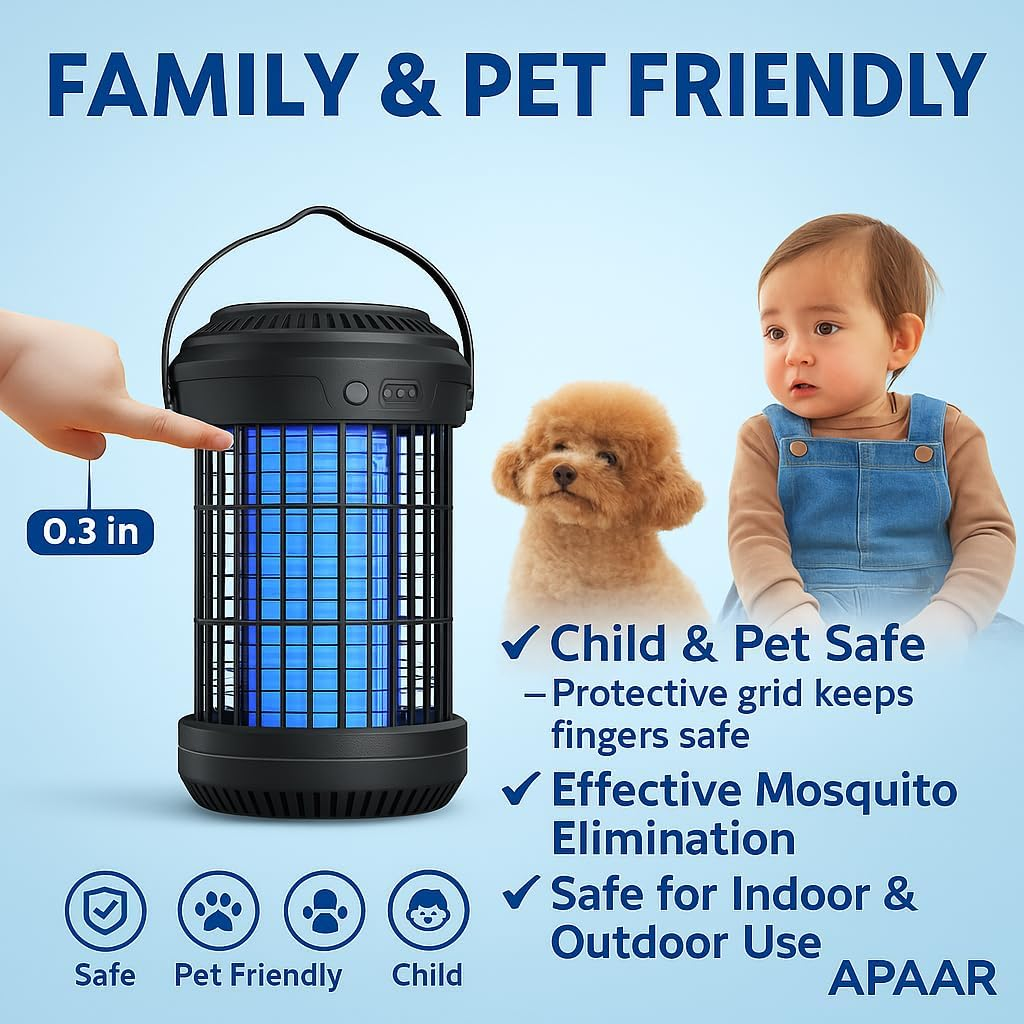 Bug Zapper &ndash; Solar & USB Rechargeable Insect Killer Lamp, Black&ndash; 5W UV Light with 4200V High Voltage Grid &ndash; Portable Indoor/Outdoor Mosquito Trap for Home, Patio, Garden & Camping image number 3