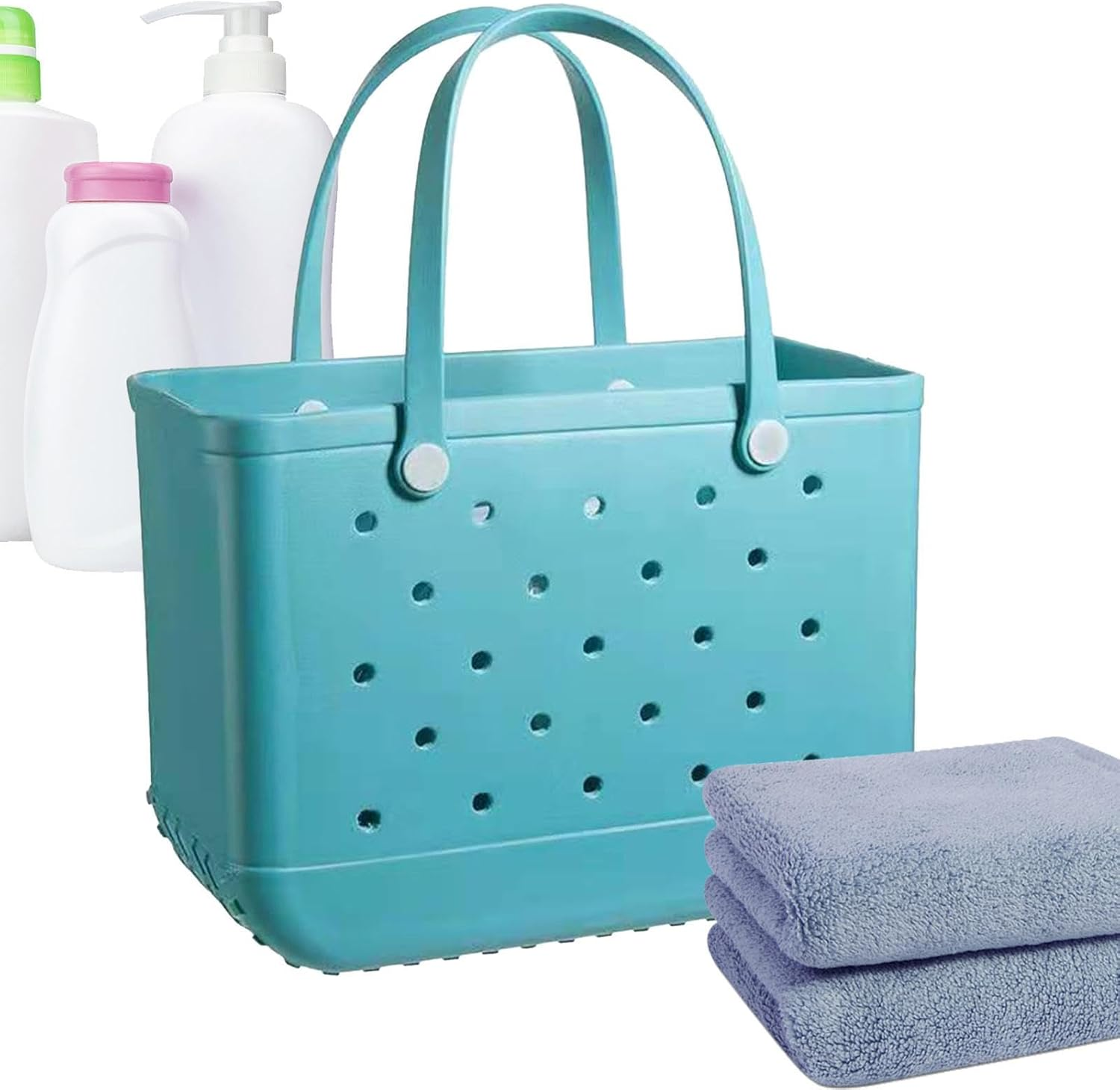 Large Beach Tote | Waterproof Washable Rubber Tote Bag with Holes | Stylish Women Hand Bag for Beach Pool Gym Sports Shopping image number 1