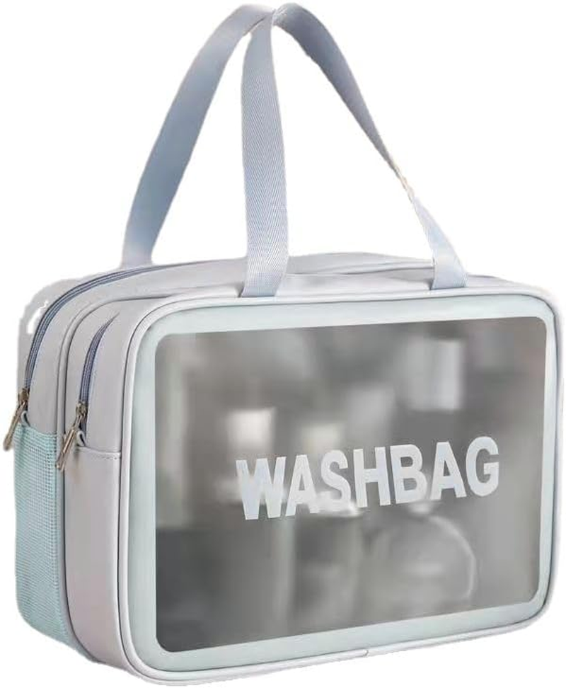 Travel Toiletry Bag, Clear Plastic Zippered Makeup Bag Carry Pouch Portable PVC Cosmetic Bag for Vacation, Bathroom and Organizing,Simple (Blue) image number 1