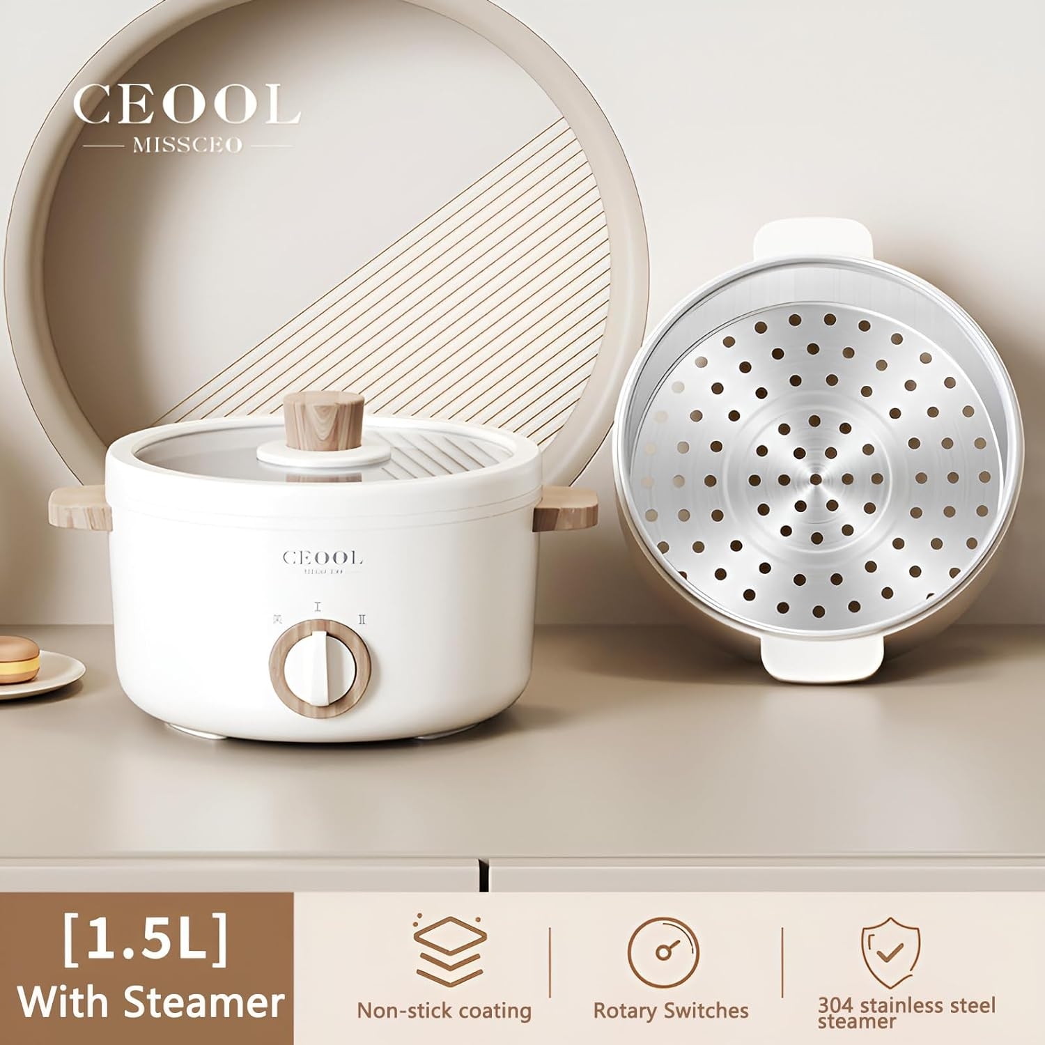 Hot Pot Electric, 1.5L Portable Electric Skillet with Nonstick Coating, Multi-Function Cooker for Stir Fry, Steak, Noodles, Ramen Cooker for Dorm and Office image number 5