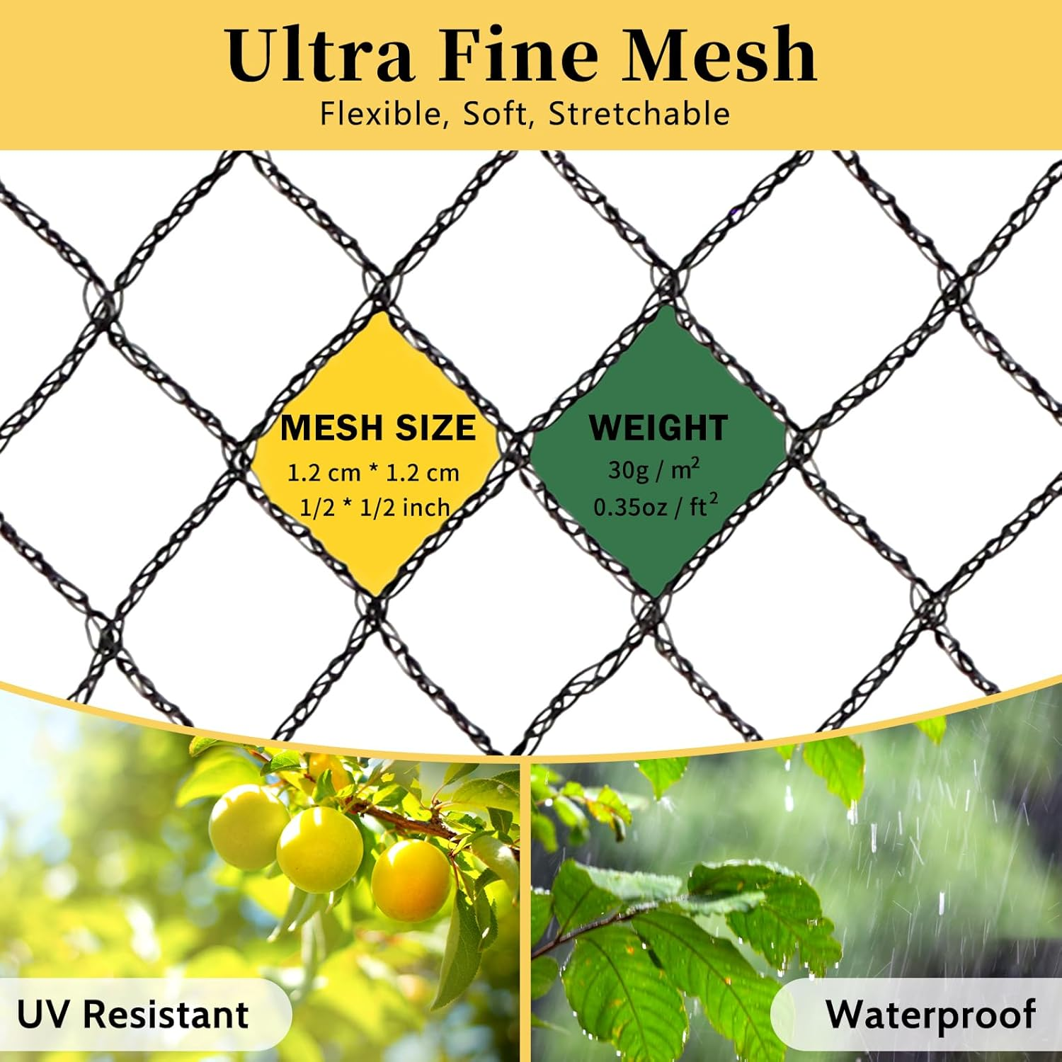 Bird Netting for Garden, 13 X 40 FT Bird Netting for Chicken Coop, Heavy Duty Garden Poultry Net Mesh with Ties and Staples for Fruit Trees Vegetables against Birds, Deer, Squirrels image number 1