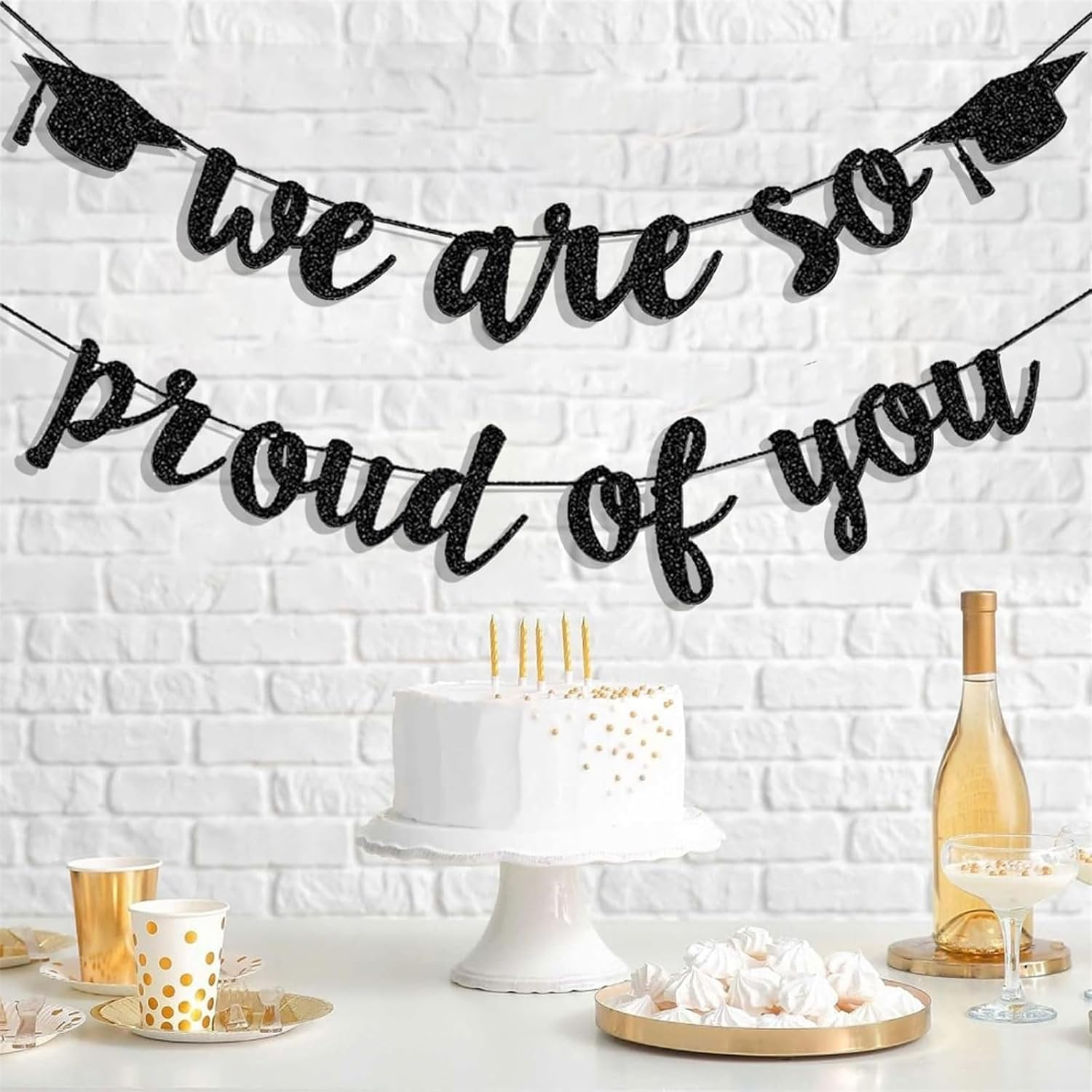 Graduation Banners Party Decorations, Black Glitter We Are so Proud of You Graduation Banners Garland for School Home Car Decorations