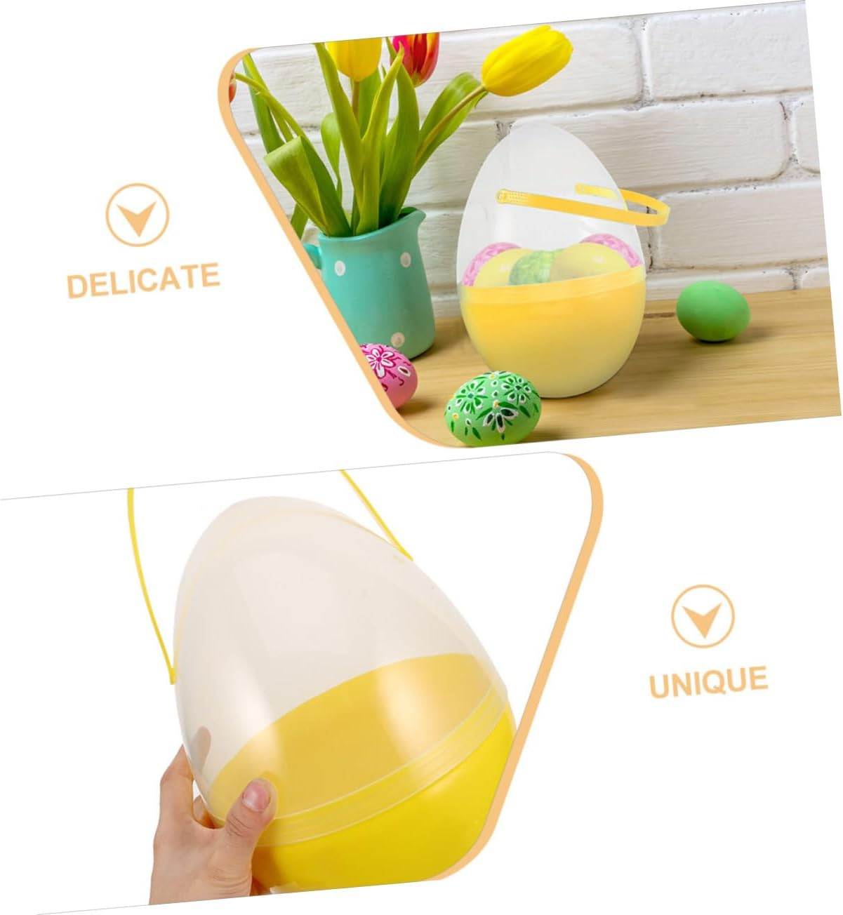 PLAFOPE 2 PC Jumbo Easter Egg Giant Plastic Eggs with Handles Large Containers Plastic Egg Shaped Buckets Baskets for Easter Hunt Party Favor Decoration Yellow
