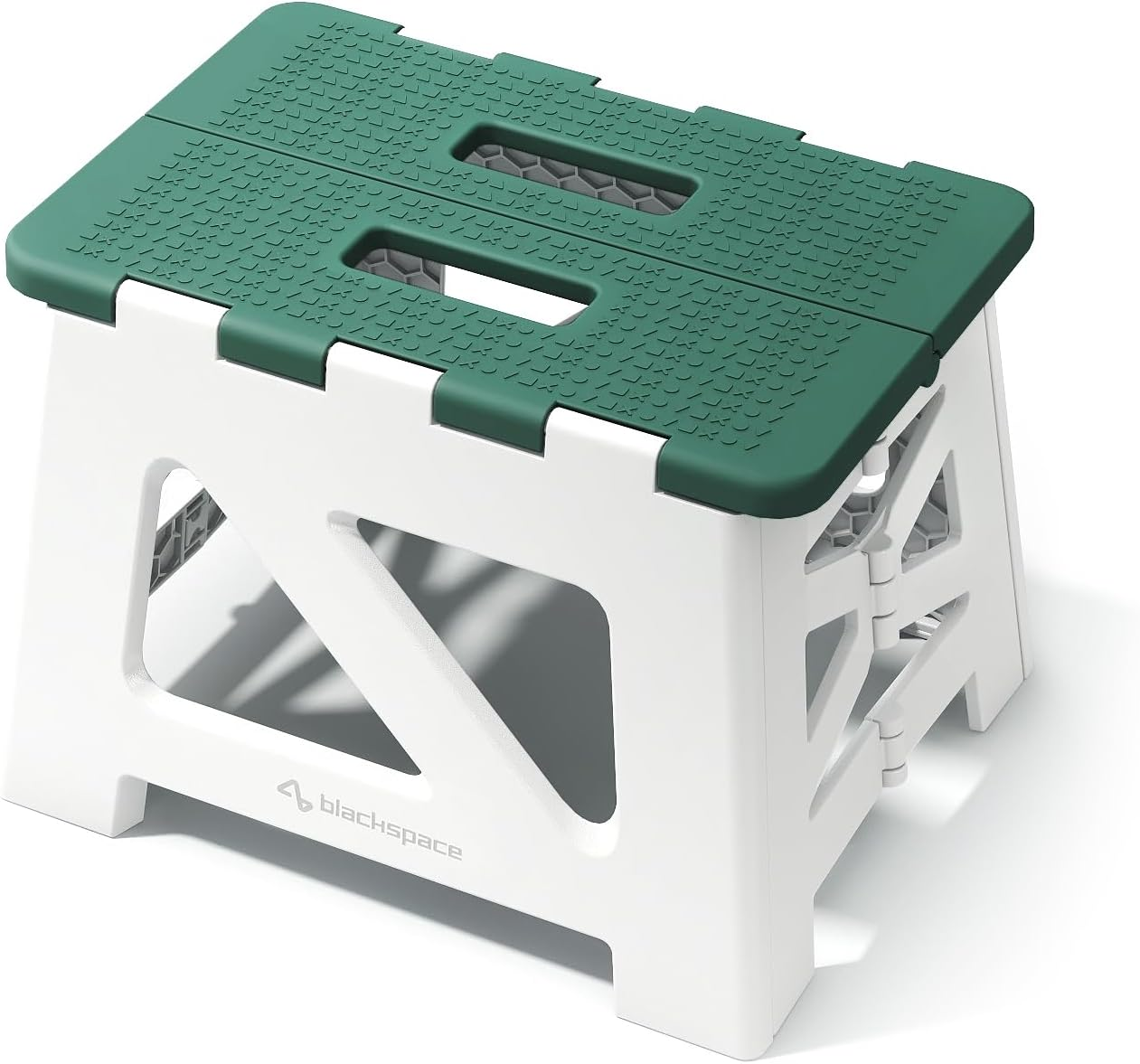 BLACKSPACE 9" Folding Step Stool for Kids or Adults, 300 Lbs Capacity Non-Slip Compact Plastic Foldable Step Stool with Handle, Portable Lightweight Small Stool for Home or Kitchen(Green) image number 1