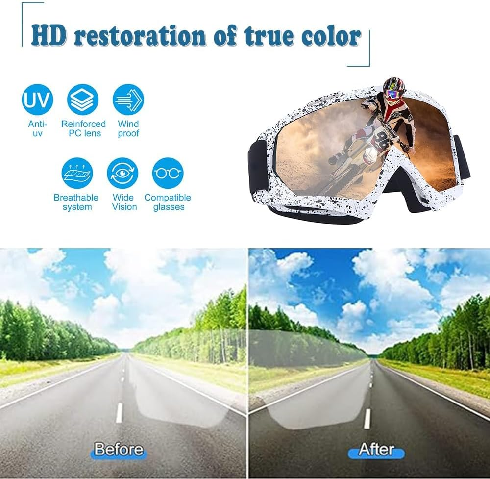 Motorcycle Goggles for Men Women, Ski Goggles, Windproof Dustproof Motocross Goggles, Windproof anti Fog UV Dirt Bike Goggles for Outdoor Sports Cycling Skiing image number 4