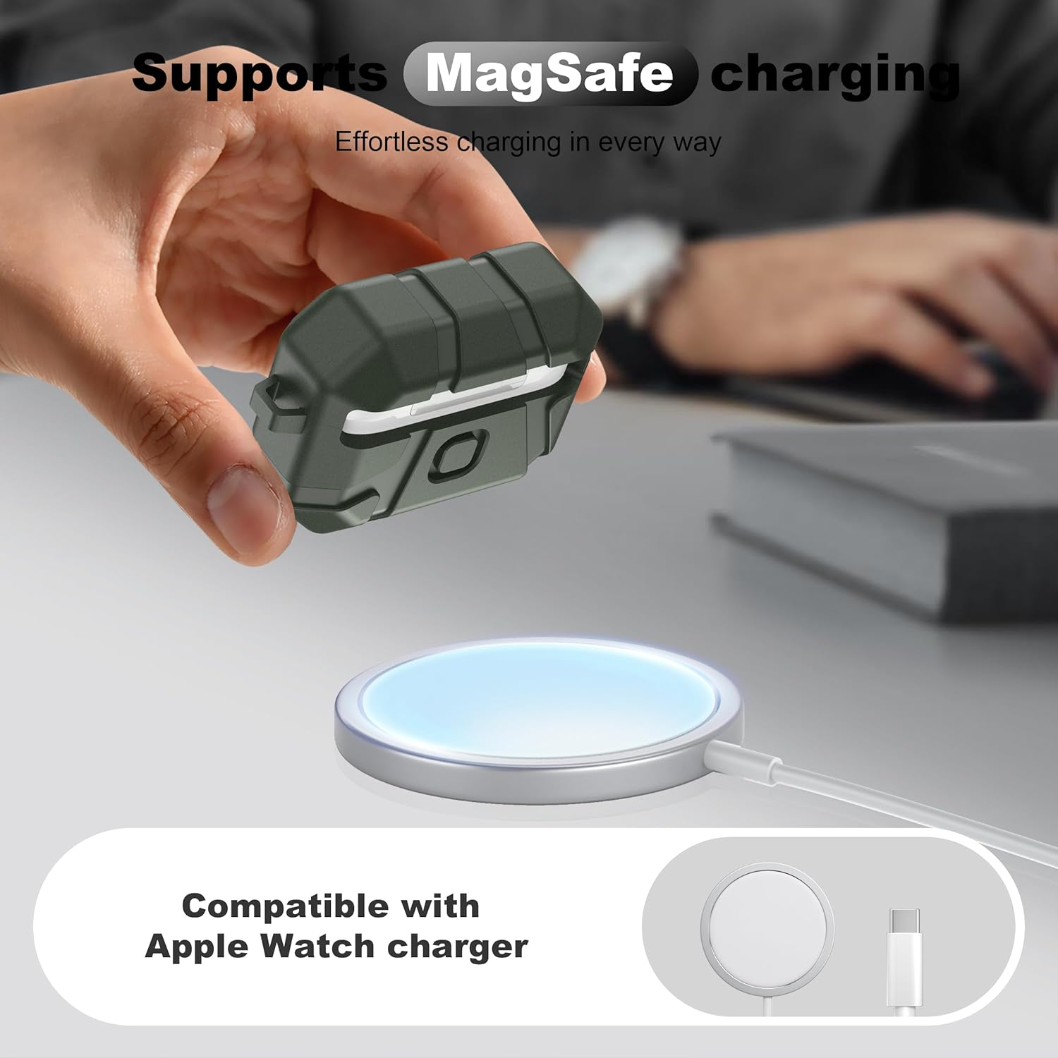 R-Fun for Airpods Pro 2 Case, Shockproof Silicone Protective Case, Compatible with Airpods Pro 2Nd Generation, with Hard Shell Design & Scratch Protection, Front LED Visible with Carabiner,Green image number 5