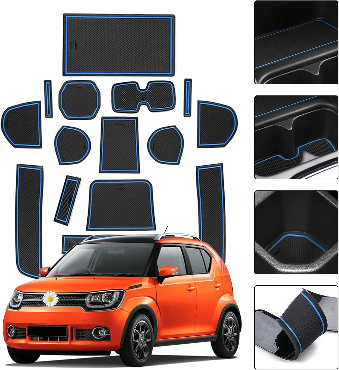 SHAOHAO Compatible with Suzuki Ignis MF 2017-2023 Anti-Dust Non-Slip Inner Door, Cup, Arm Box, Storage Mat, Inner Door Rubber Mats, 15 Pieces (Red)