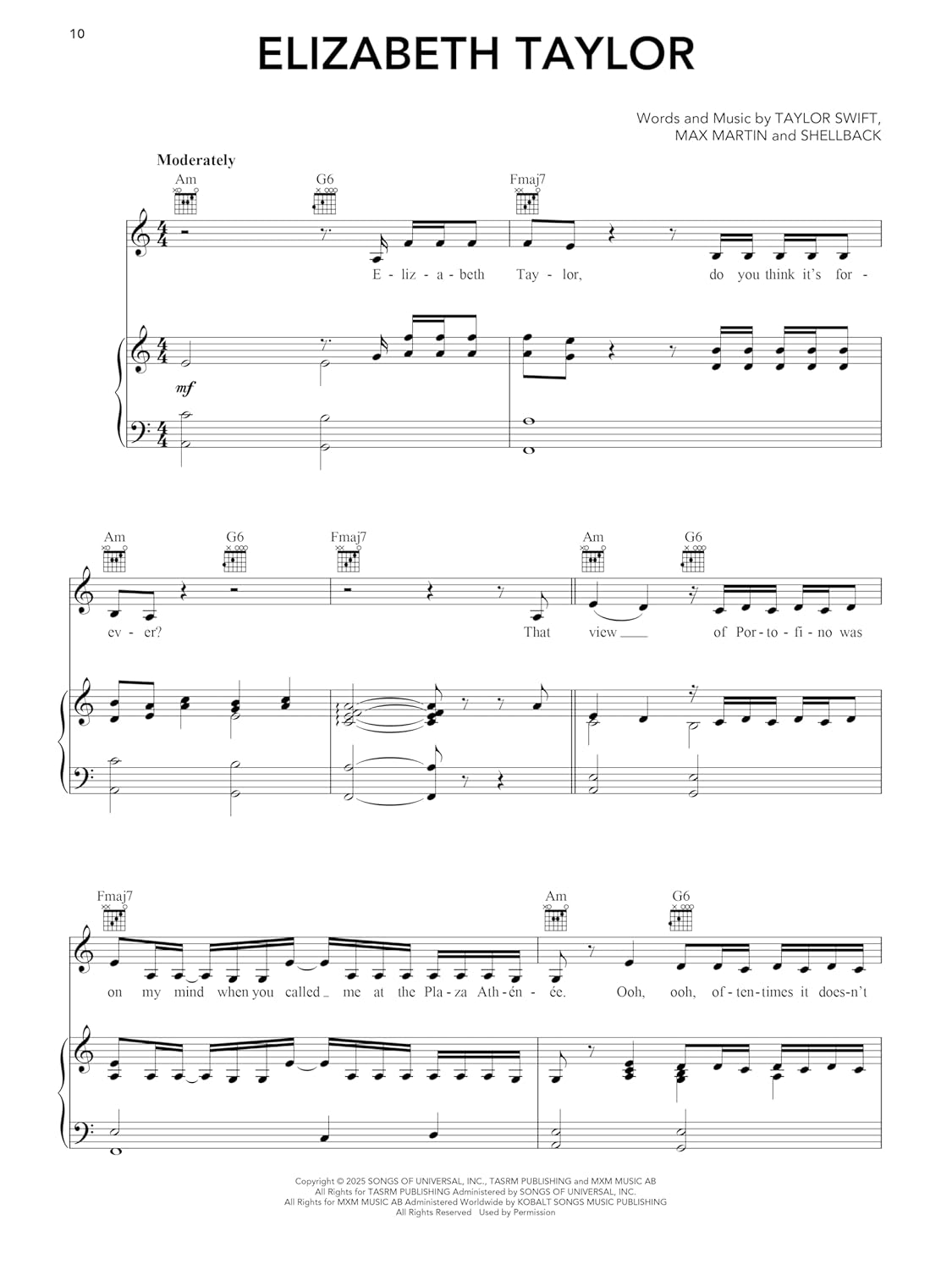 Taylor Swift - the Life of a Showgirl: All 12 Songs from the Album Arranged for Piano, Voice, and Guitar image number 6