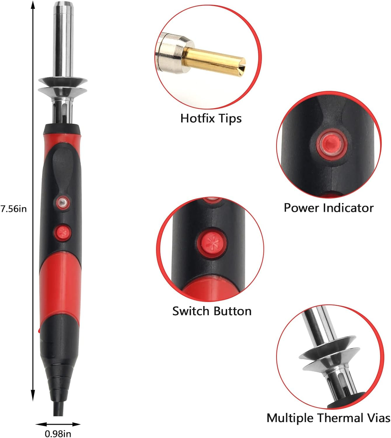 Hotfix Rhinestone Applicator Tool, Catcan Bedazzler Kit with Rhinestones for Clothing, 2 Boxes AB Crystal Rhinestones, 7 Tips, Tweezers, Jewel Picker, Trays, DIY Crafts Black-Red