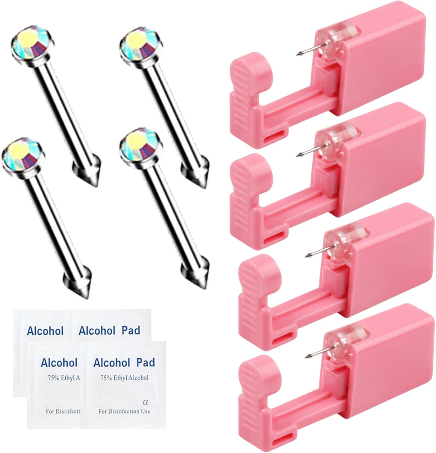 Orilace 4Pcs Nose Piercing Kit - Self Disposable Nose Piercing Gun Easy Safe Low Pain at Home Piercing Kit Tool Built-In Nose Stud