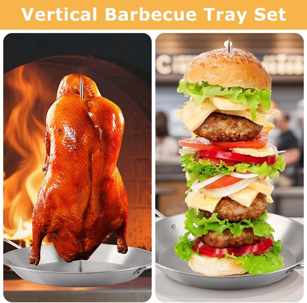 Stainless Steel Al Pastor Skewer Set for Grill, Brazilian Spit Stand with 5 Removable Skewer & 2 Brushes & BBQ Tongs,Perfect for Tacos Al Pastor, Shawarma, Kebabs, Smoker, Oven, BBQ&zwnj; image number 4