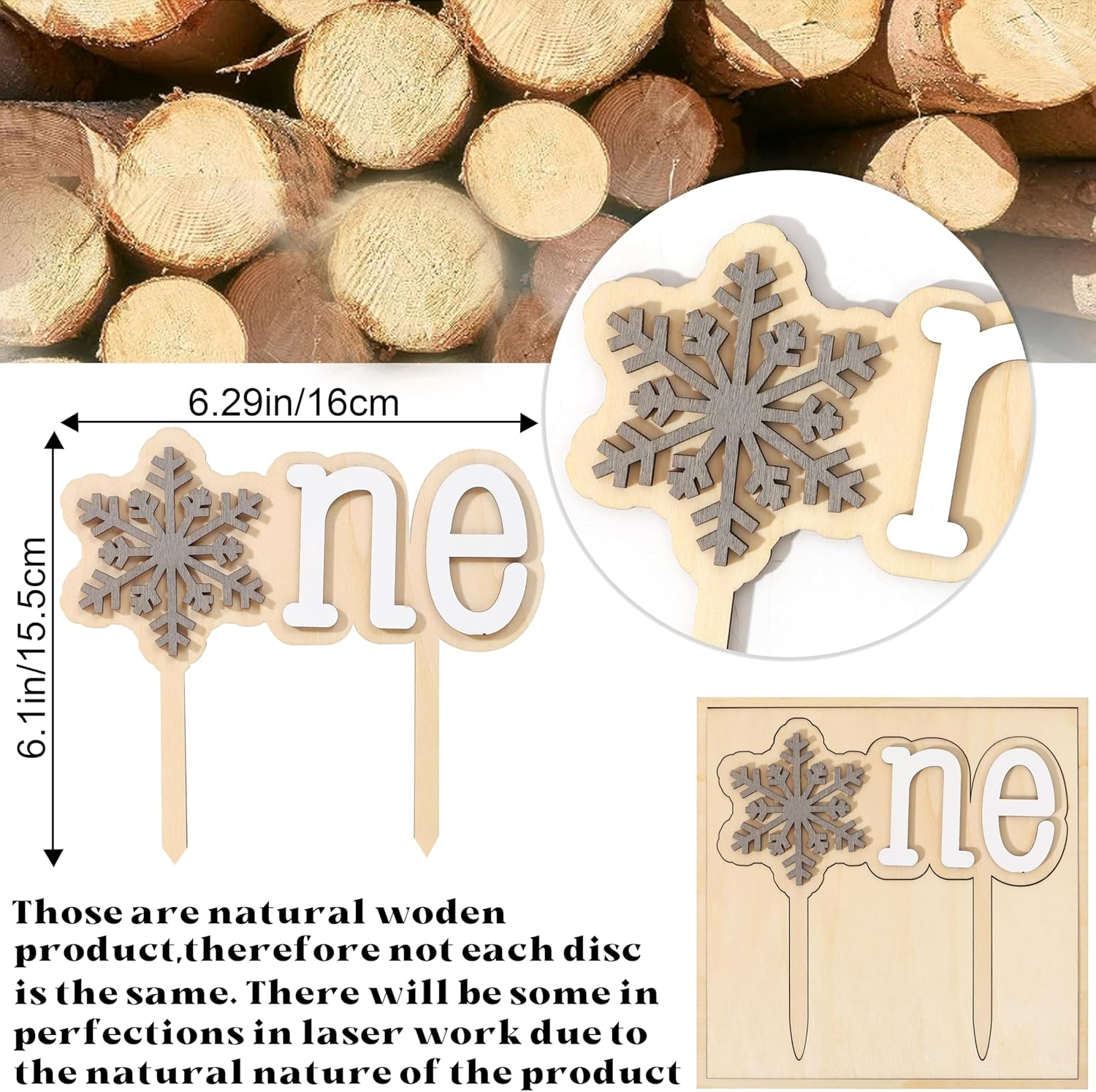 Wooden Snowflake One Cake Topper - Snowflake 1St Birthday Party Decorations, Winter Onederland First Birthday Cake Topper, Christmas Snowflake Holiday Party Supplies, Wooden Birthday Cake Decor