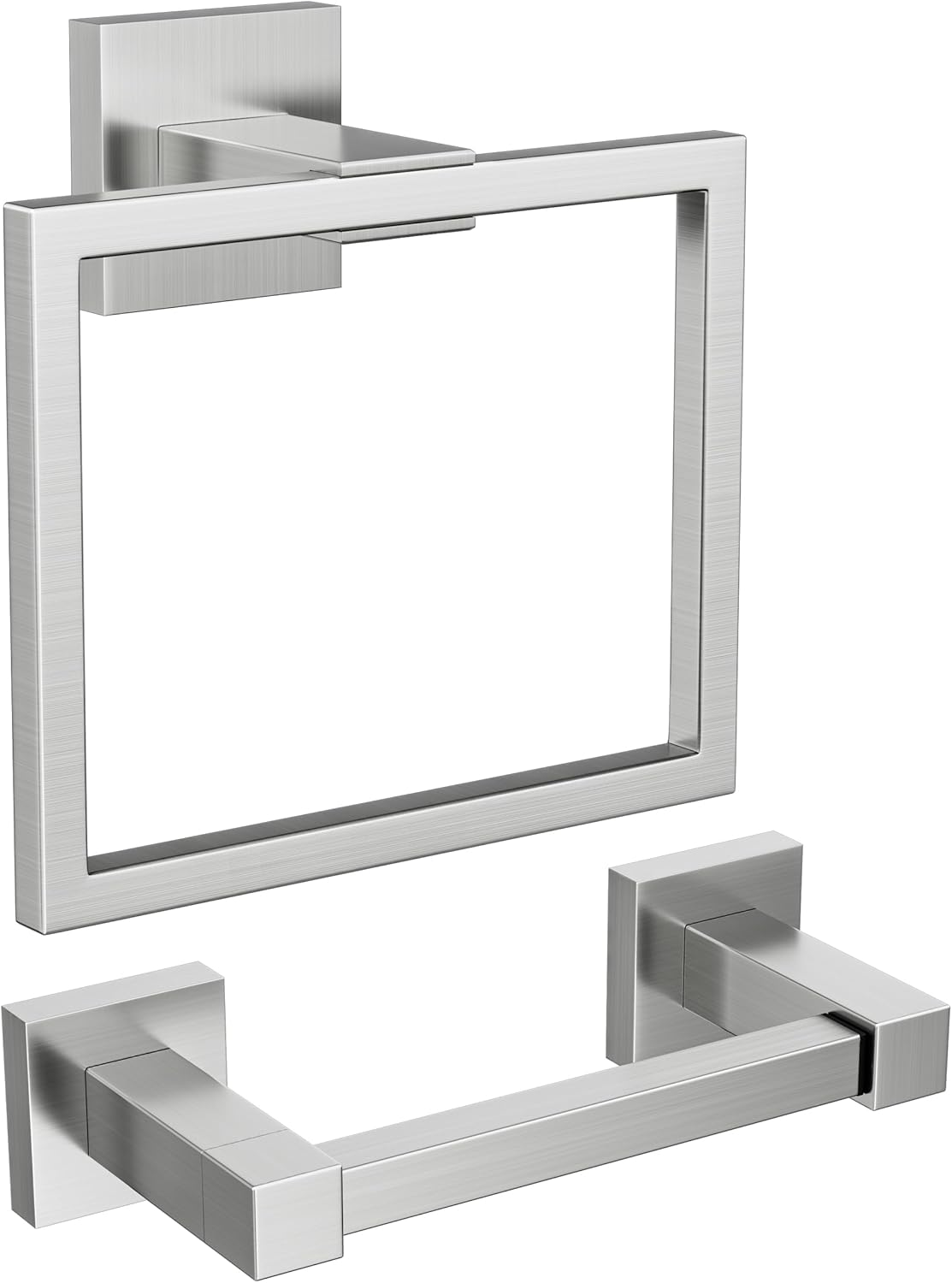 FORIOUS Toilet Roll Holder, Wall Mount SUS304 Stainless Steel Pivoting Towel Ring Set, Toilet Tissue Holder for Bathroom, Square Hardware Set Matte Black