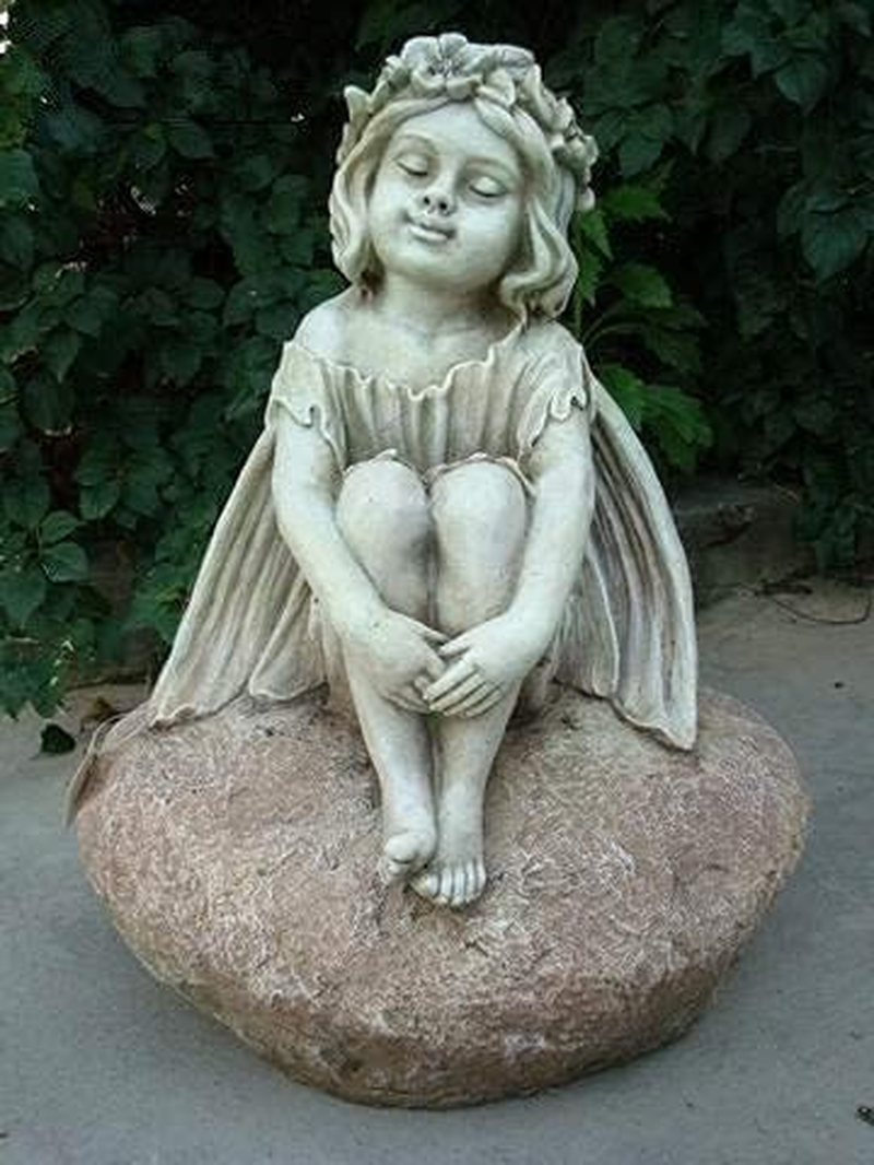 Statue Fairy Sitting on Rock Sculpture Figurine Ornament Feature Garden Decor 42X34X52Cm image number 2