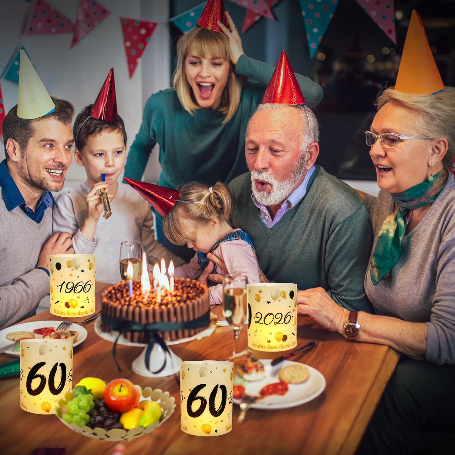 12 Lantern Table Decoration 60Th Birthday, Seutgjie 60Th Birthday Diamond Wedding Anniversary Decoration Man Woman 1966-2026 Black Gold for Tea Lights or Candles image number 1