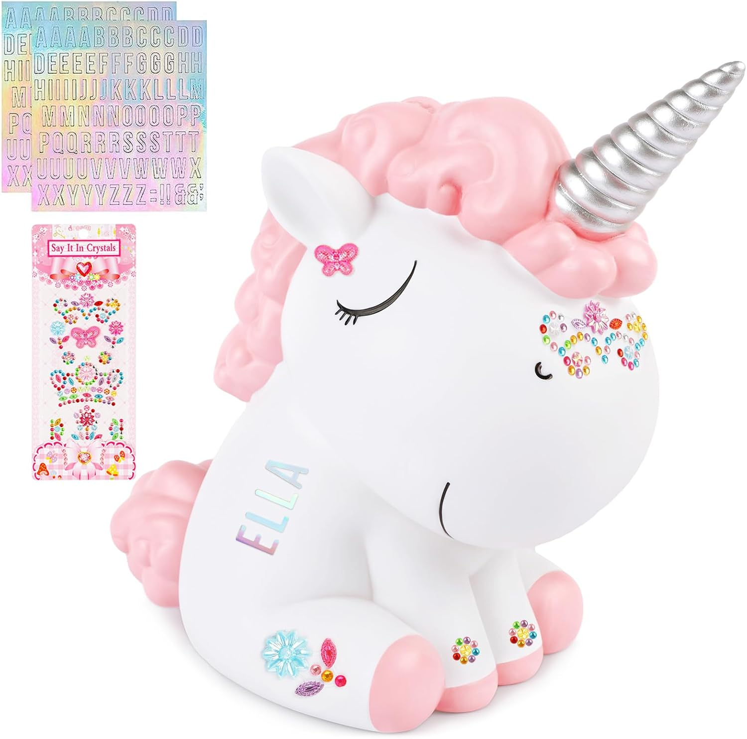 Unicorn Piggy Bank Girls, Briuhap Unbreakable Resin Money Coin Bank, Cute Kids Piggy Bank with DIY Alphabet & Rhinestone Stickers, Great Gifts for Birthday, Christmas, Baby Shower image number 5