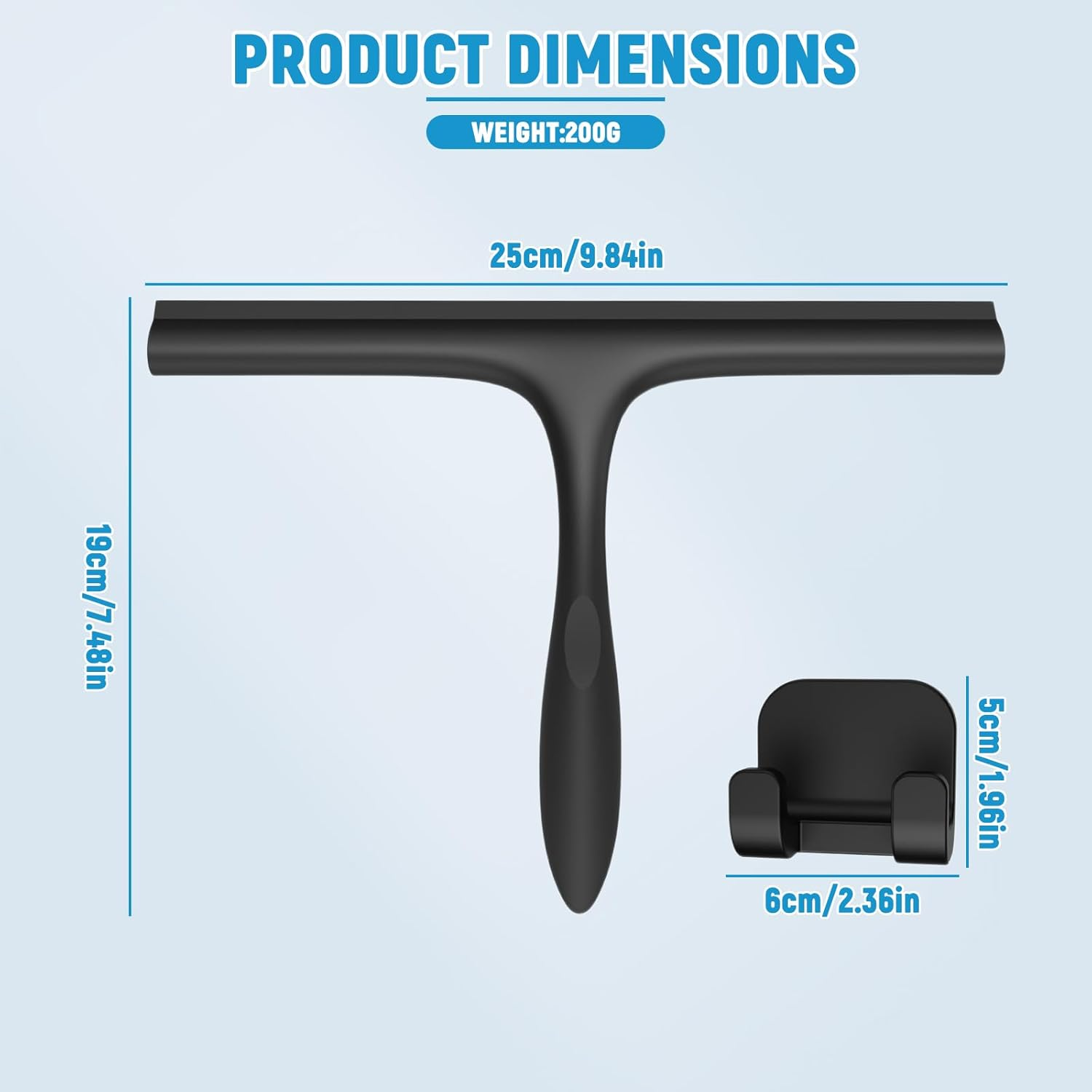 Silicone Shower Squeegee, Black, Shower Squeegee, Window Squeegee Shower with Holder, Bathroom Accessories, Mounting No Drilling, for Shower, Bathroom, Mirror, Glass Cleaning, Tile image number 4