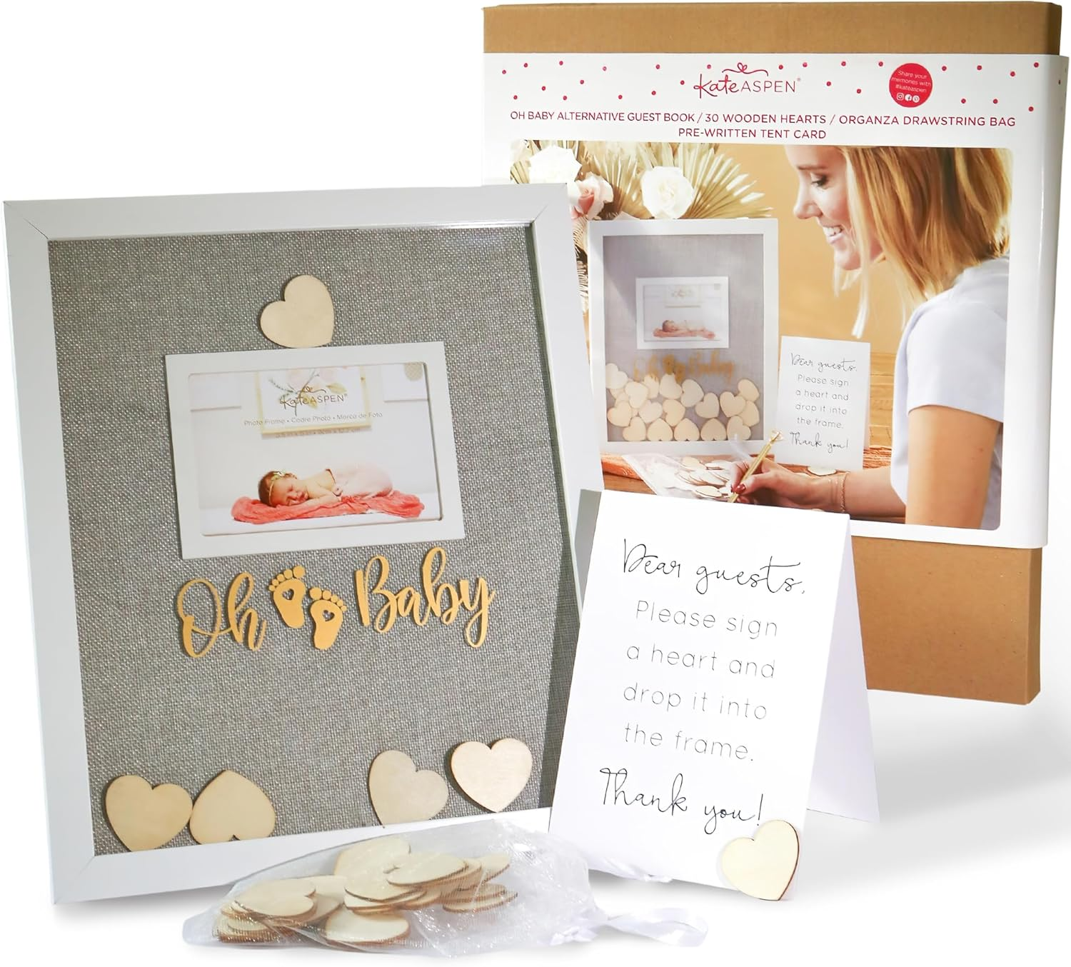 Kate Aspen Boho Baby Shower Guest Book Alternative Rainbow Frame with 30 Wooden Clouds, Frame for Sonogram Picture, Rainbow Baby Shower Decorations & Keepsake, Nursery Decor