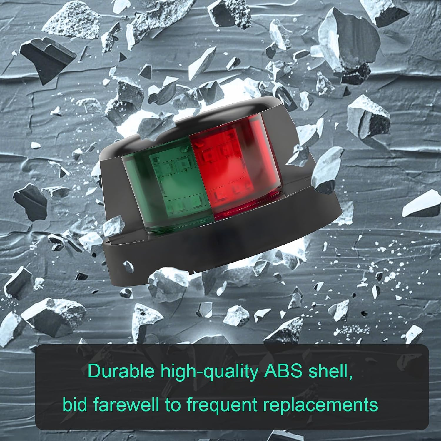 USCG Certified LED Boat Navigation Lights - Red Green Bi-Color Bow Lights, 2 Nautical Mile Visibility, Waterproof Marine Lights for Pontoon, Jon, Bass, Skiff Boats (Black) image number 3