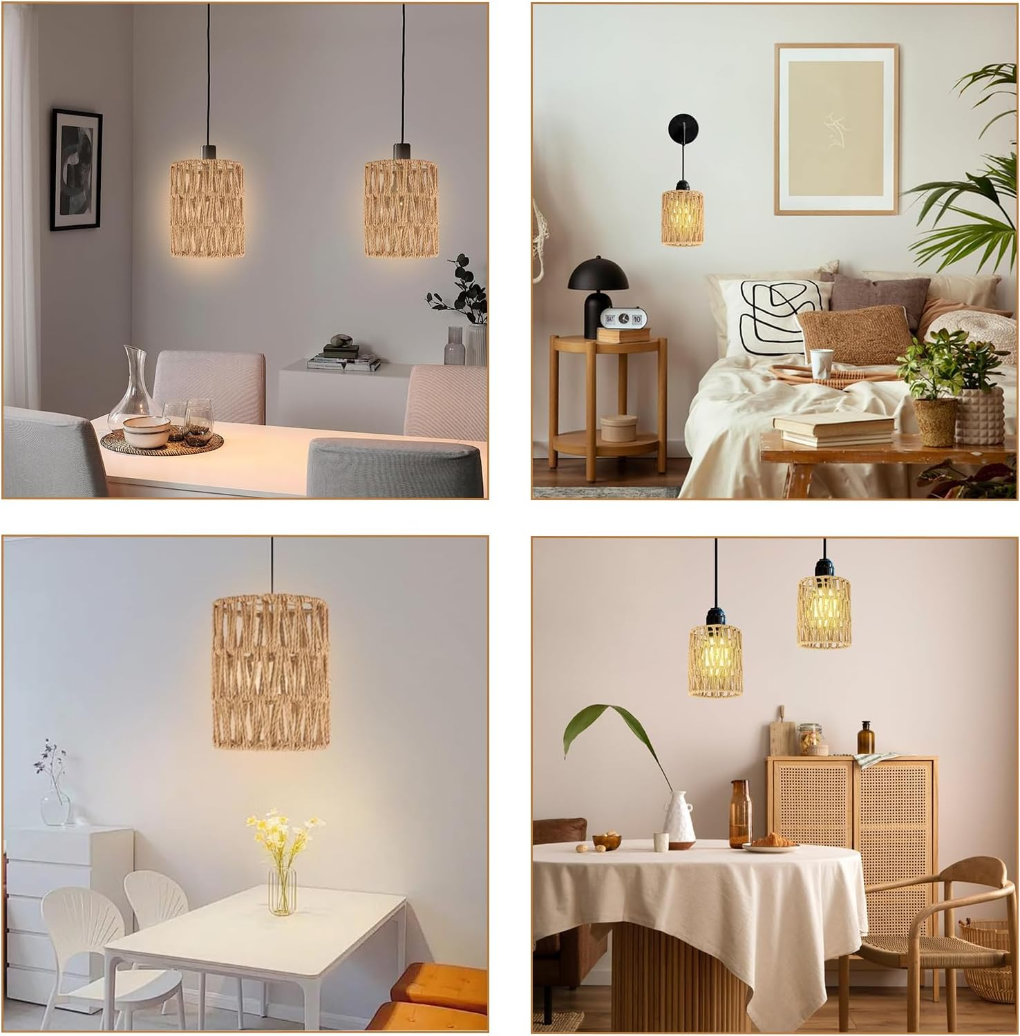 Rattan Lampshade Wicker 1 Piece Table Lamp Replacement Shade Accessories with 1 Adapter Ring Lampshade Boho Floor Lamp Pendant Light Shade for E27, E14 Floor Lamp, Table Lamp image number 6