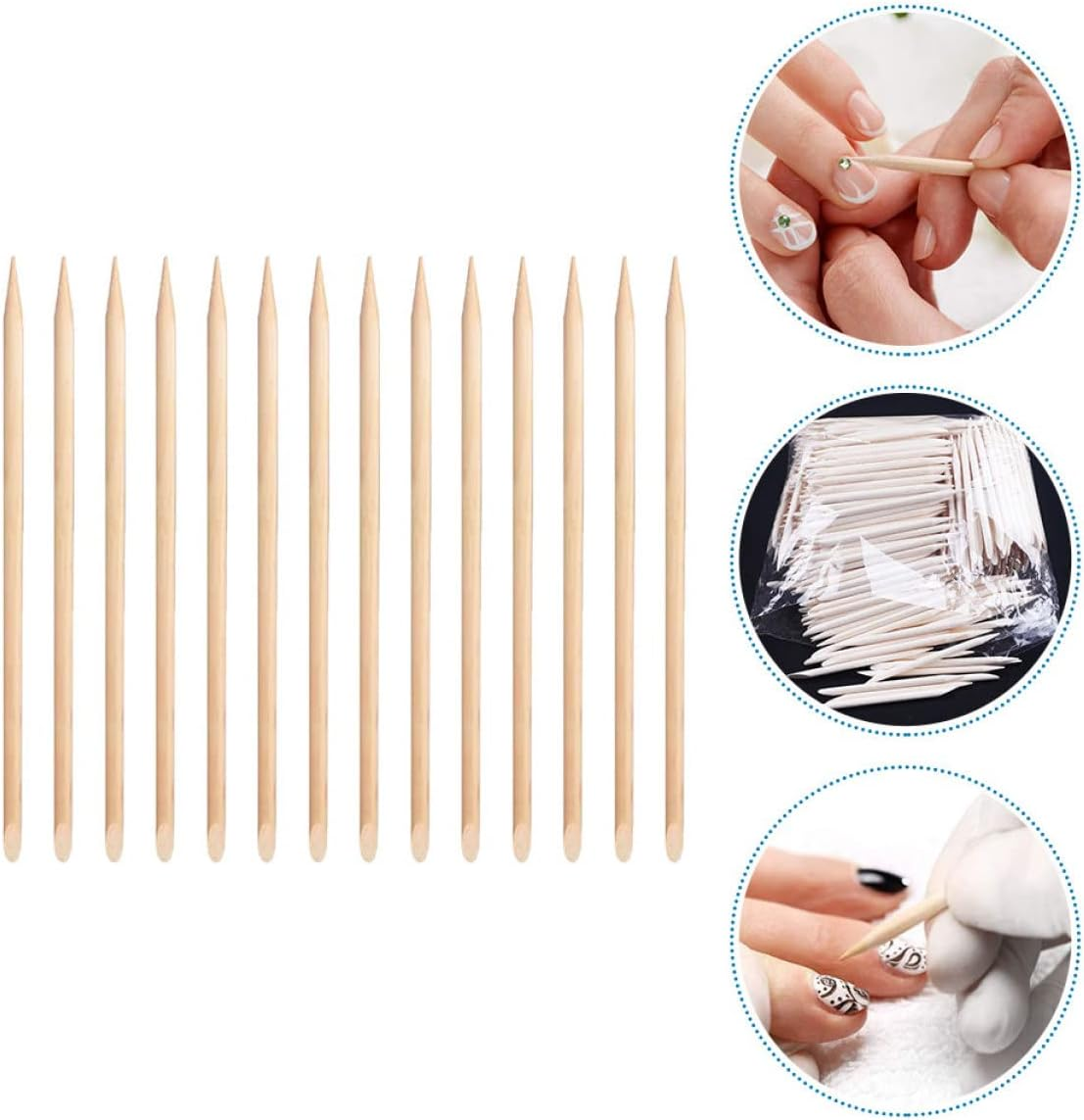 NOLITOY 100Pcs Wood Stick Cuticle Pusher Remover Nail Art Manicure Pedicure Sticks