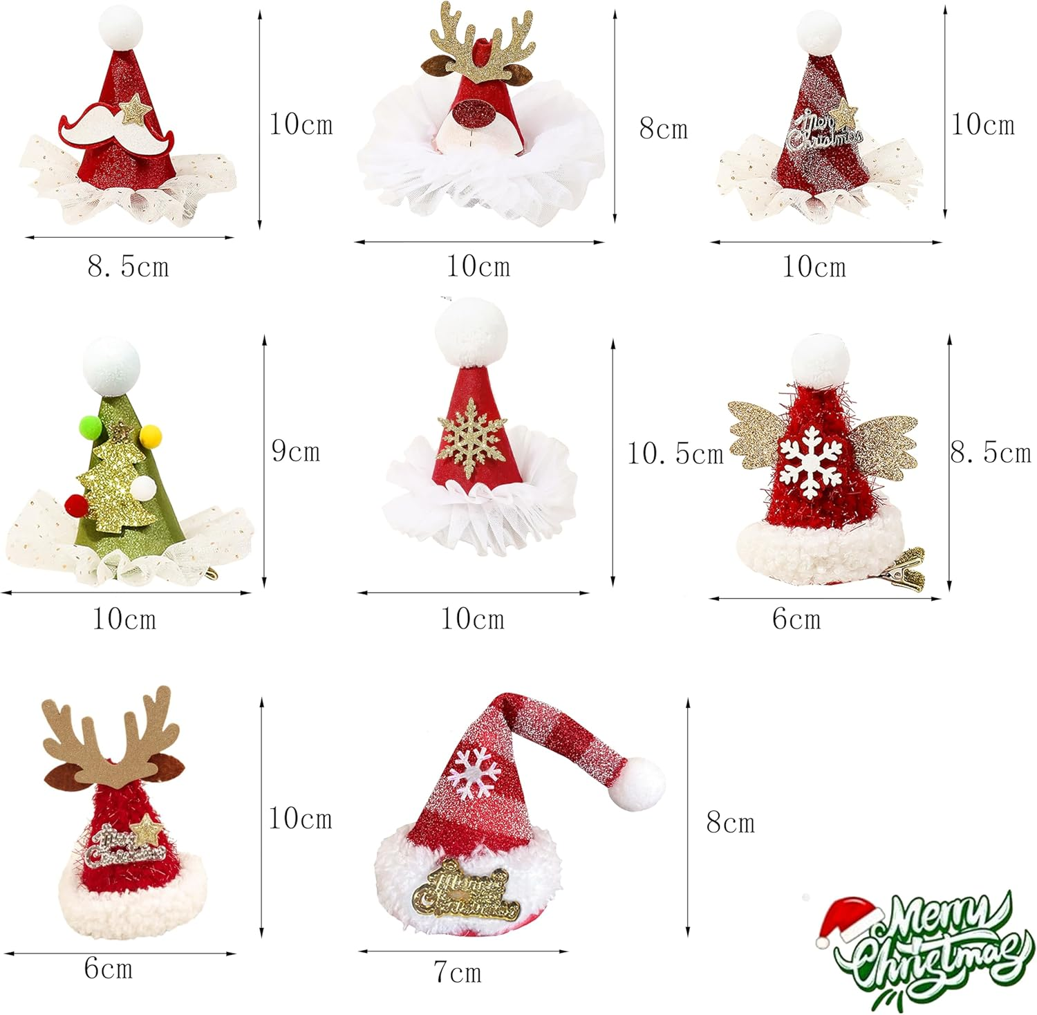 8Pcs Christmas Hat Hair Clips,Gifts,Stylish and Cute Hairpin Decorate or Accessories for Christmas, Friends Parties,Themed Parties,Family Gatherings, School Activities image number 2