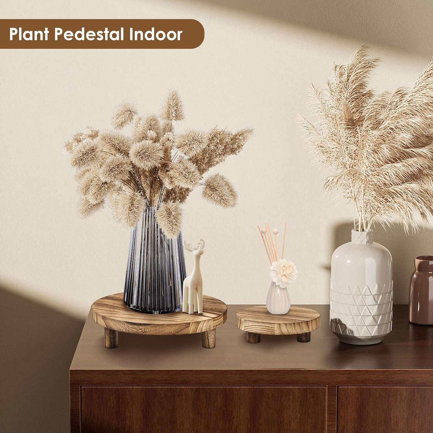 ZLHETWT Wooden Stool Display Stand, Wood Plant Stand, Wood Riser with Removable Feet Holds up to 50Lbs Wood Plant Riser Stand Practical Wood Plant Holder for Indoor Outdoor Home Patio D&eacute;cor image number 6