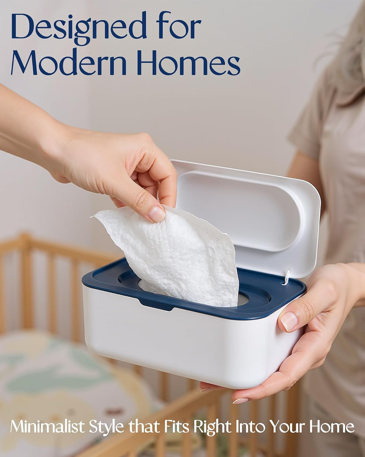 Baby Wipes Dispenser, Wipe Holder, Refillable Case Keeps Baby Wipes Fresh, Easy One-Hand Open, Non-Slip Base for Nursery Use(Blue) image number 4