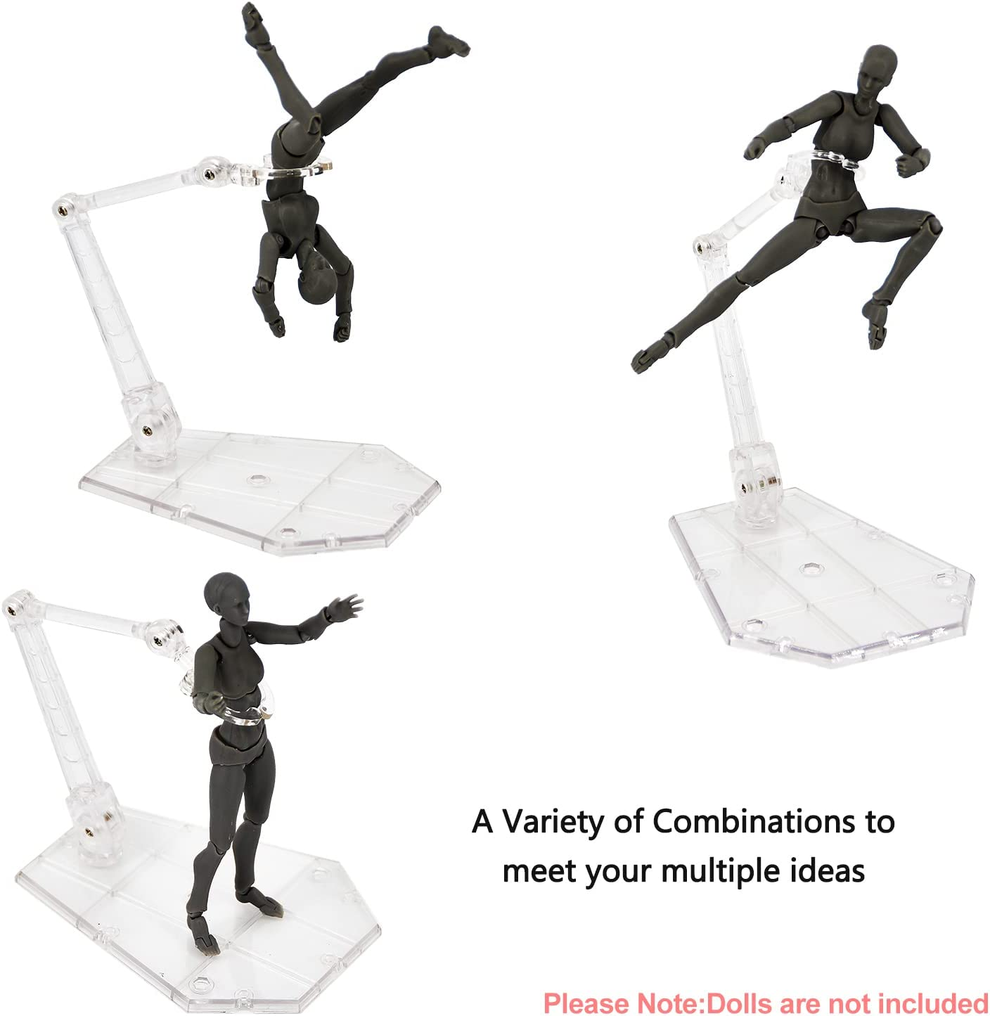 3 Pcs Action Figure Stand,Assembly Action Figure Display Holder Base Doll Model Support Stand Compatible with HG RG SD SHF Gundam 1/144 Toy Clear image number 6