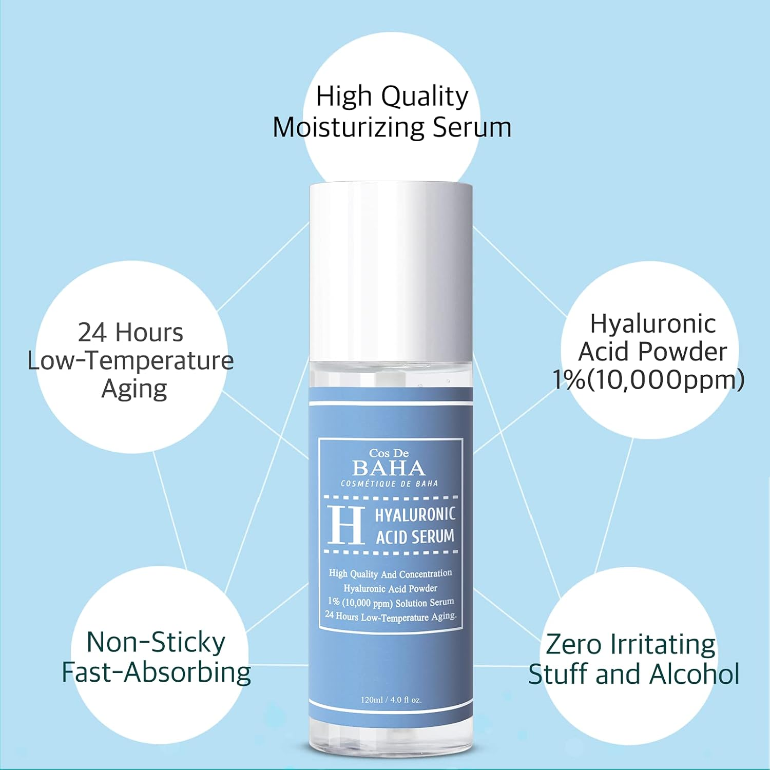 Cos De Baha Pure Hyaluronic Acid 1% Serum 60 Ml 10000Ppm - Intense Hydration (120 Ml) image number 3