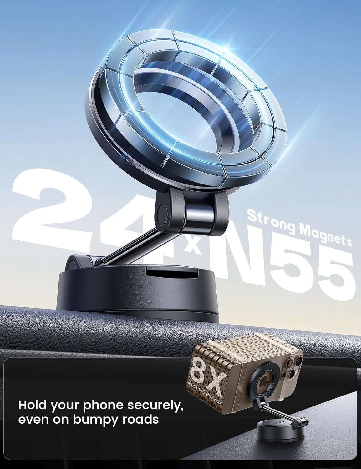 Lamicall for Mag Safe Car Mount [70LBS Powerful Suction] Magnetic Phone Holder for Car, 360&deg; Rotation Suction Cup Phone Mount Dashboard Windshield Fit Iphone 17 Pro Max Air 16 plus 15 14 13 12 image number 4