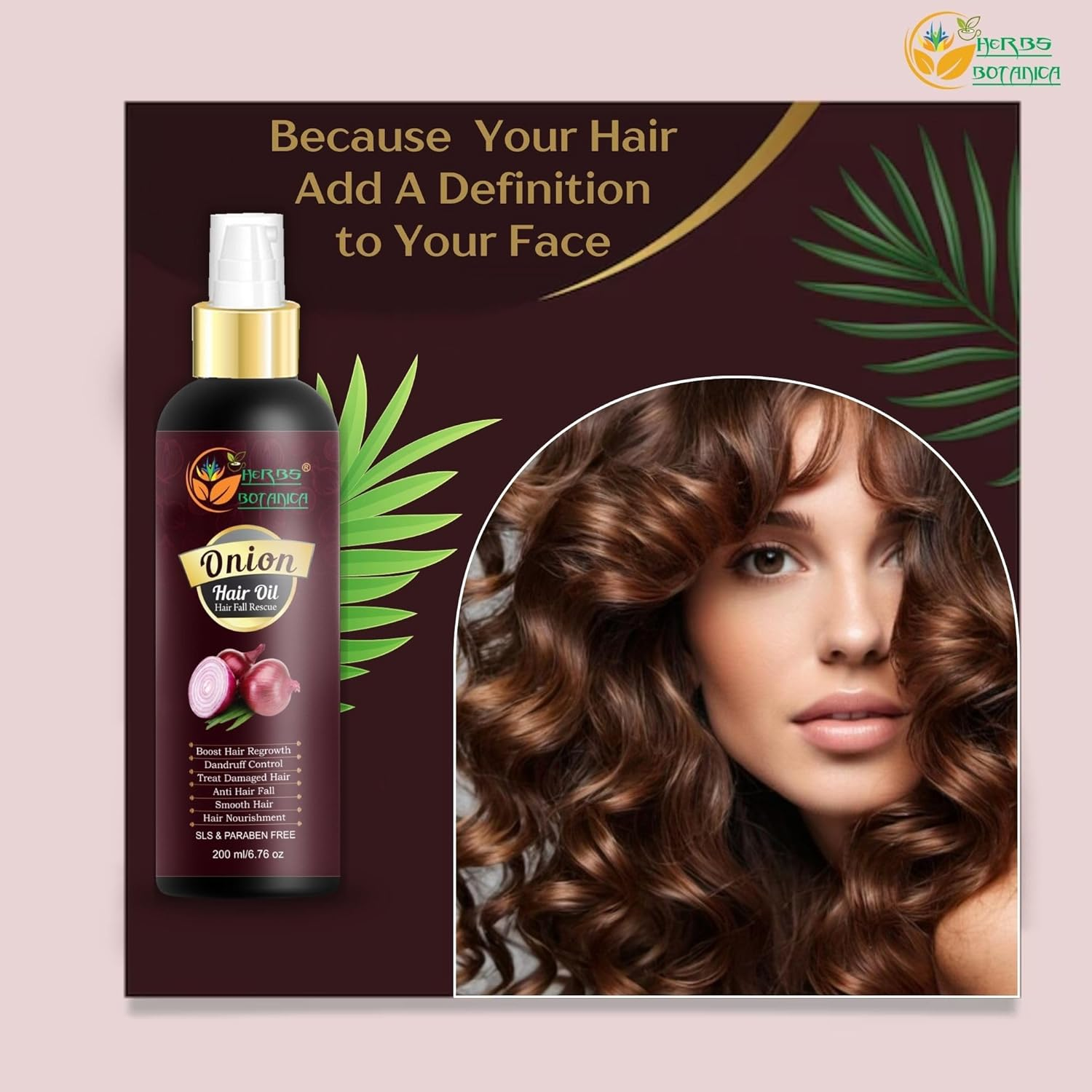 HERBS BOTANICA Red Onion Hair Oil with Black Seed Oil, Jojoba, Argan, Tea Tree, Sandalwood, Rose - Hair Growth Essentials and Hair Loss Control, 6.76 Fl Oz image number 3