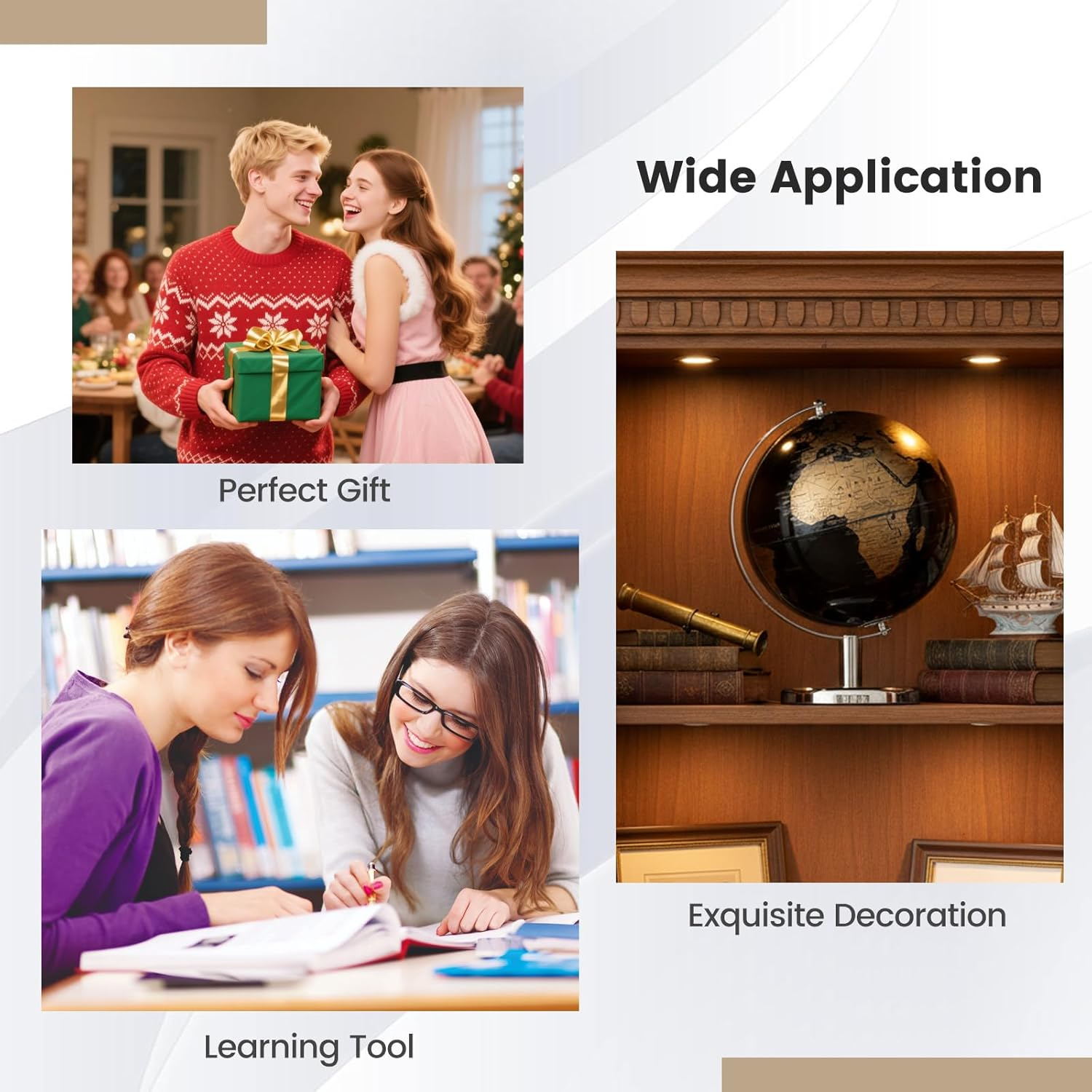 FANTASK 20 Cm Globe - English Map, Educational/Geographices Student Globe with Metal Stand, Modern Teaching Material Globes for Home, Office & School (Gold) image number 5