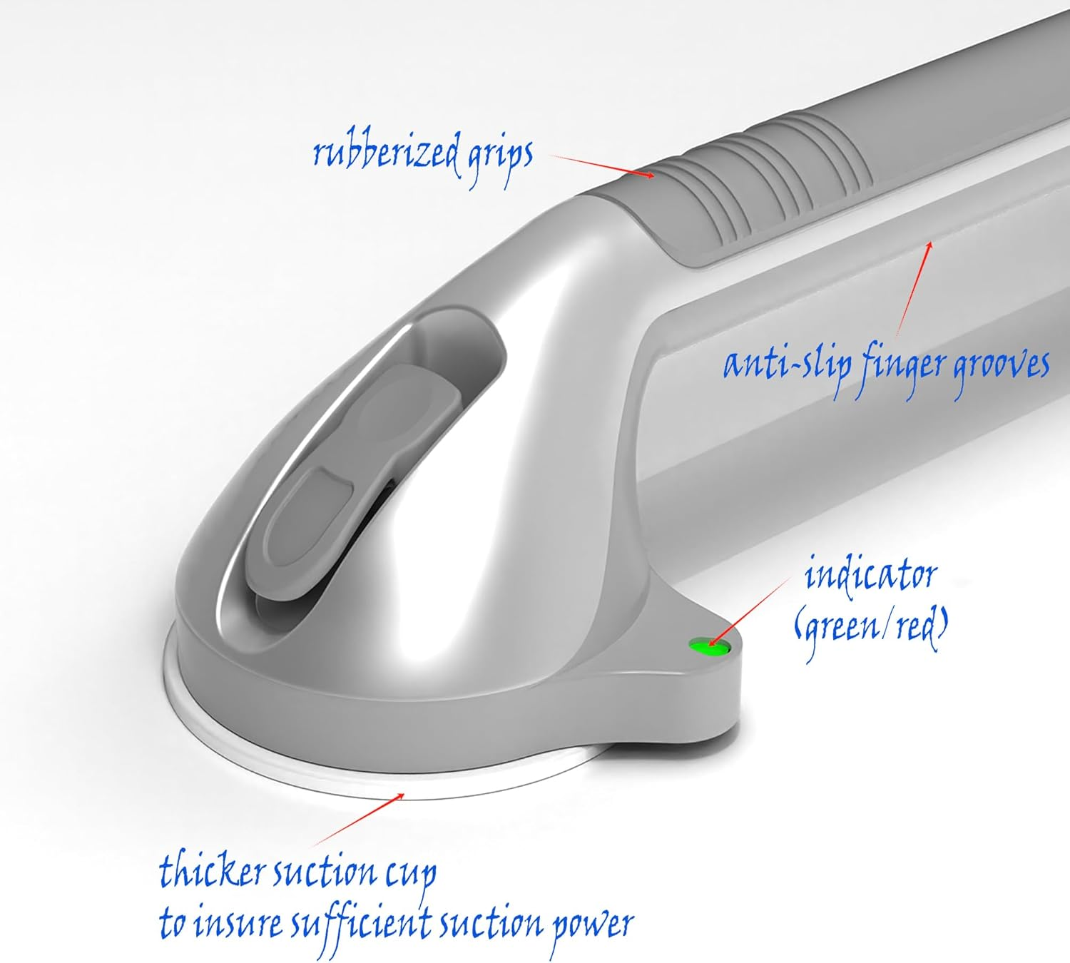 17&ldquo; Suction Shower Grab Bar with Indicators, Tool-Free Installation, Steady Handle for Balance Assist for Bathtub, Toilet, Bathroom, Dual Tone, Silver/Gray 2-Pack image number 3