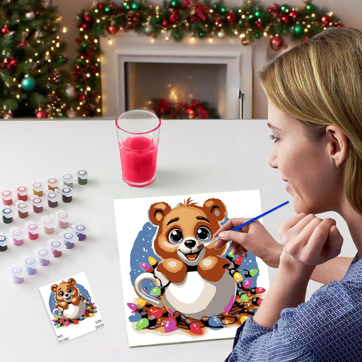 HEIBAGO Christmas Framed Paint by Numbers for Audlts, 4 Pack Animal Paint by Numbers Canvas, Audlt DIY Owl Oil Paint by Numbers Kits, Elk Painting Art Craft for Home Wall Decor 20X20Cm - Christmas Animal Dog Cat image number 4