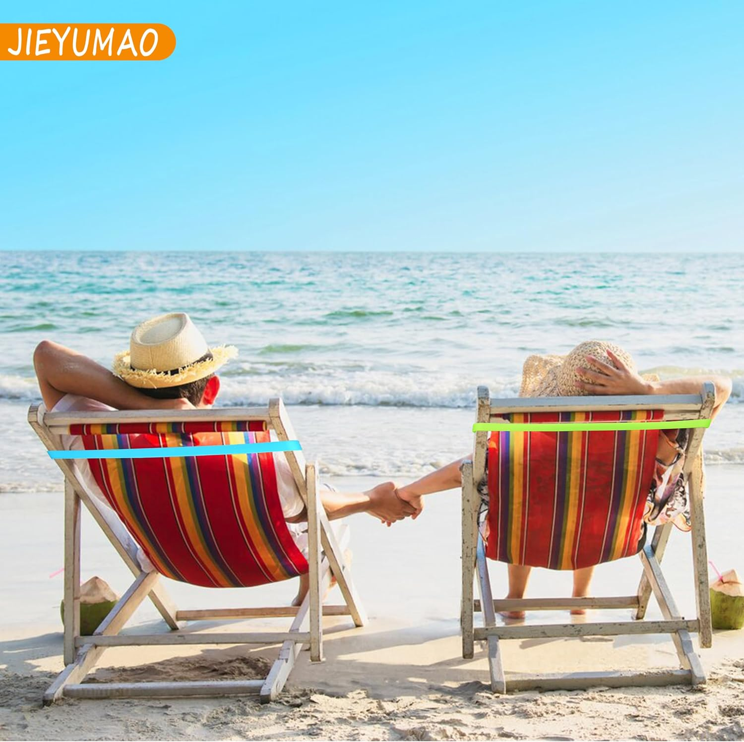 JIEYUMAO Beach Towel Bands, 12Pcs Beach Towel Straps, Multicolor Silicone Towel Bands for Beach Chair, Elastic Beachs Towels Holder for Beachs Pool Accessories image number 2