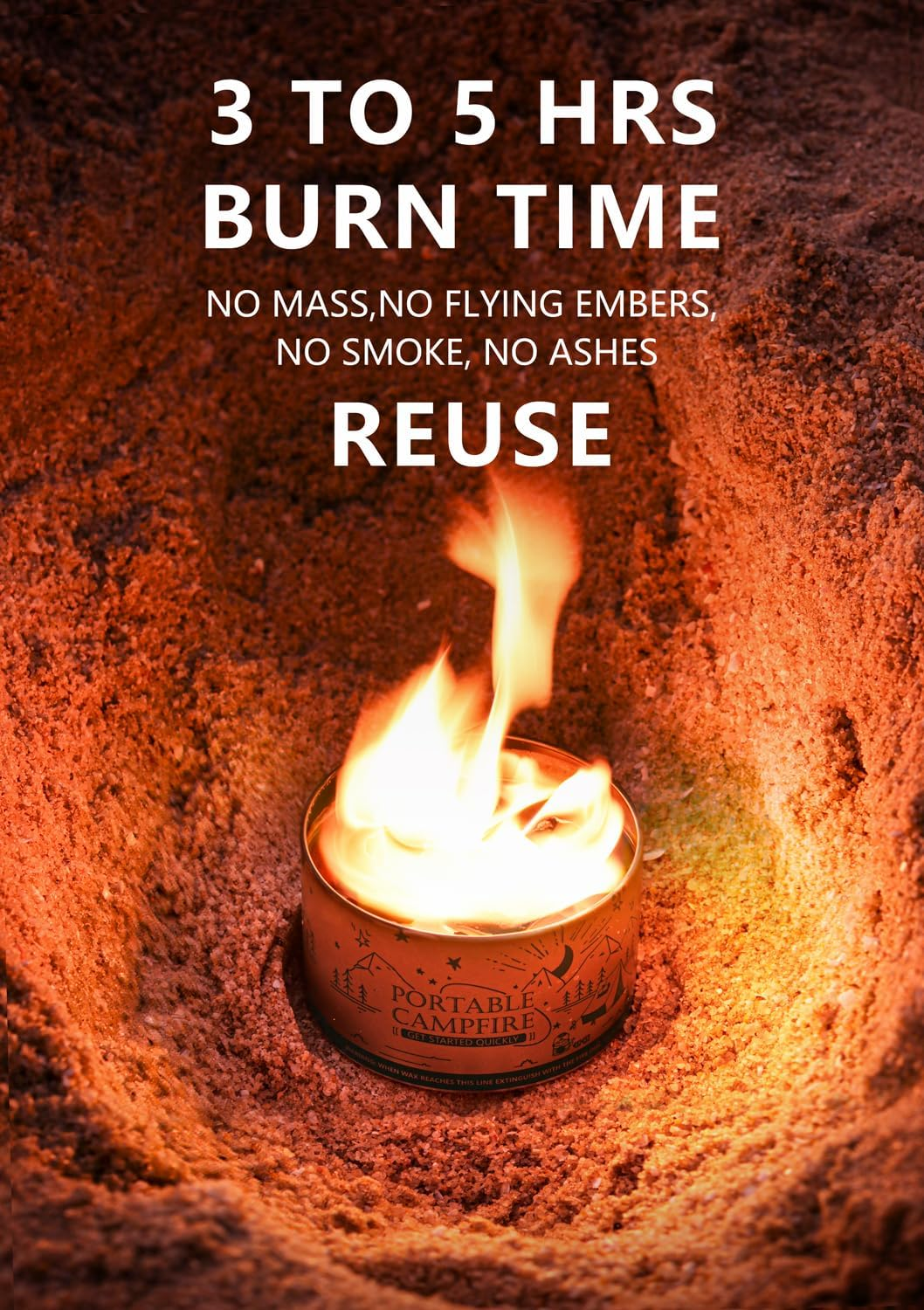 Portable Campfire for Camping Backyard Gathering Date Night, Smores Fire Pit Picnics, Reusable Fire Pit 3-5 Hours Burn Time, Emergency Heat image number 6