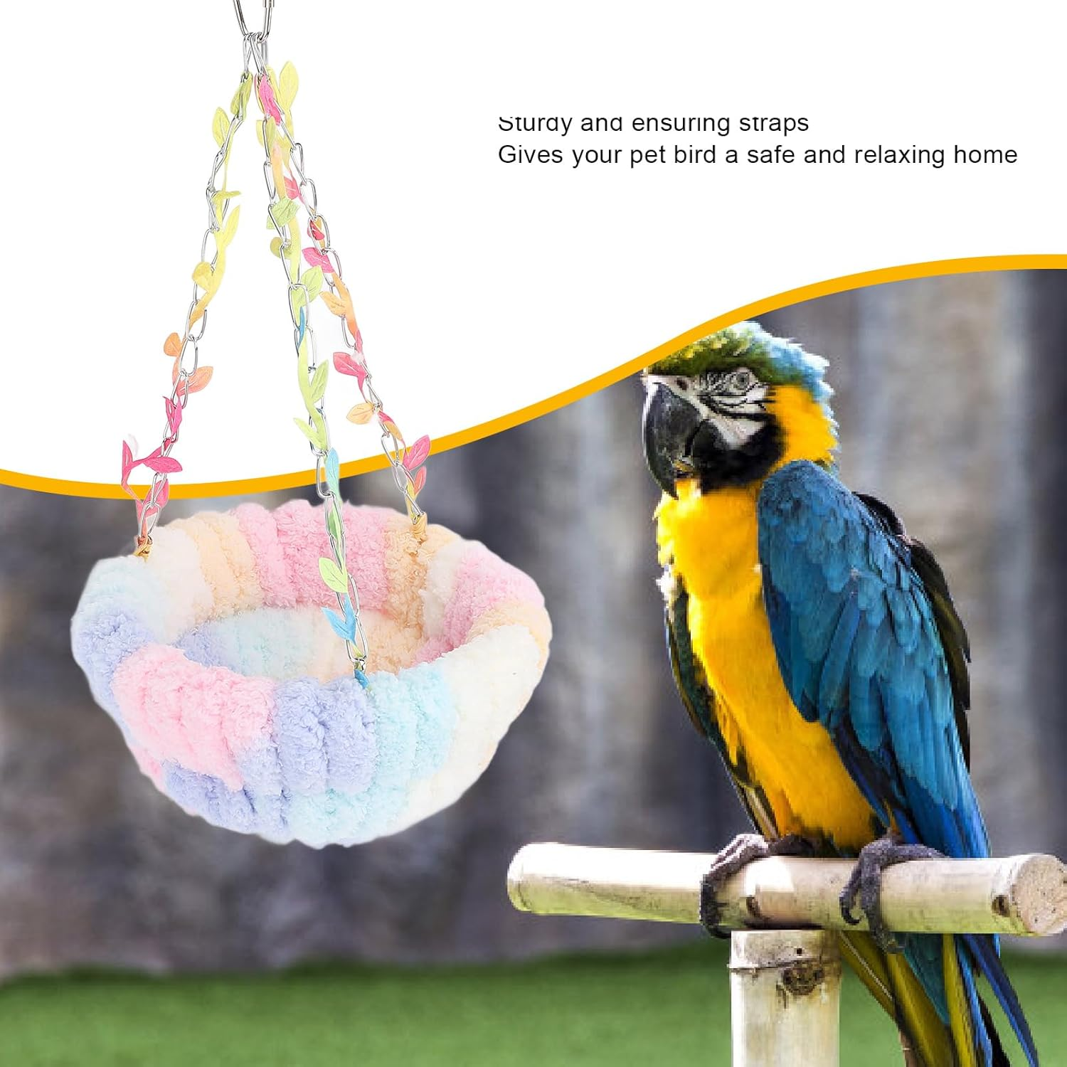 Hanging Bird Bed, Plush Bird Hammock with Vibrant Colors for Cage, Swing Bed for Parakeets Cockatiels Conures Lovebirds