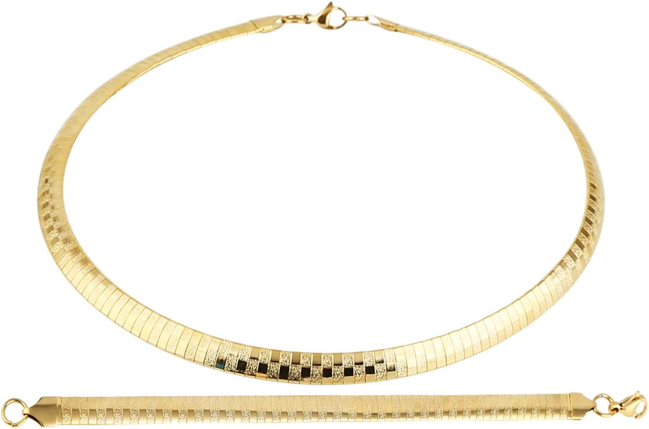 HZMAN Stainless Steel Omega Chain 8Mm Solid 18 Inch Necklace and 8.5 Inch Bracelet Jewelry Set for Men Women