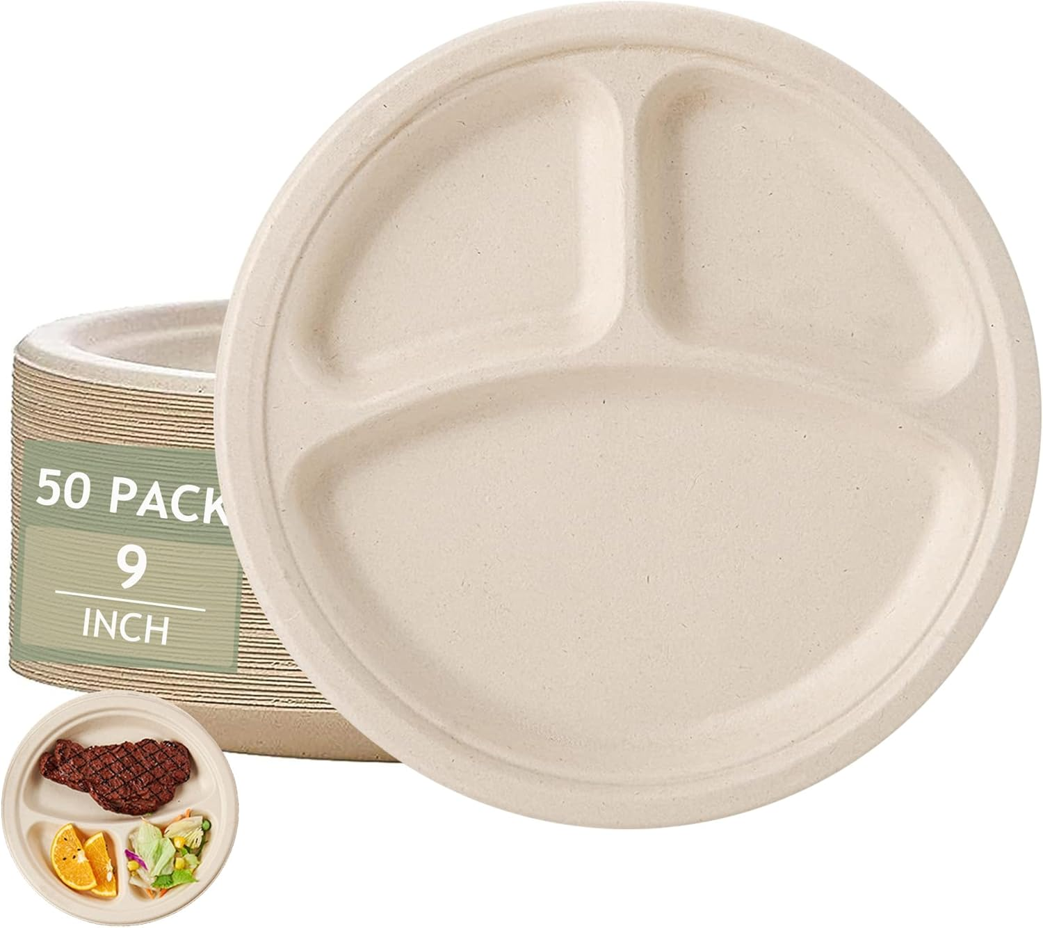100% Compostable Paper Plates, 150-Pack Heavy Duty Disposable Plates 9 Inch Plates - Eco-Friendly, Biodegradable Paper Fiber, Natural Unbleached Brown 9" Dinner Paper Plate Disposable (150)
